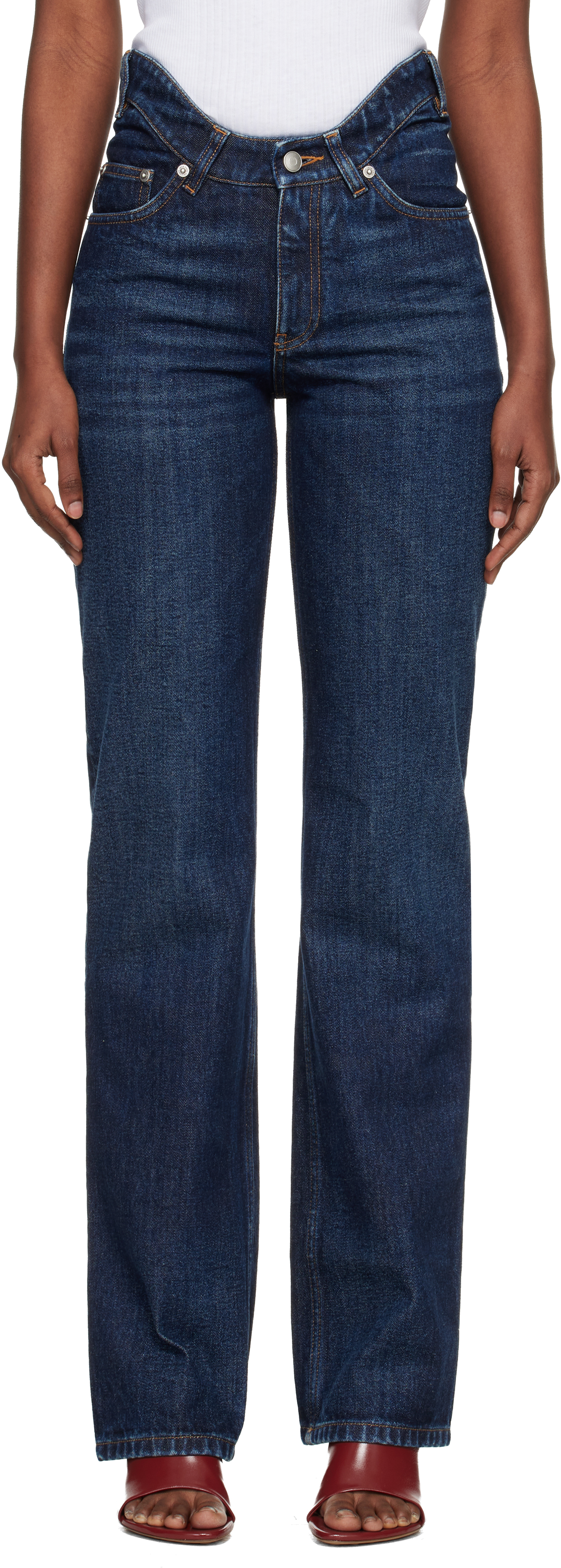 Blue 'The Curved' Jeans by Jean Paul Gaultier on Sale