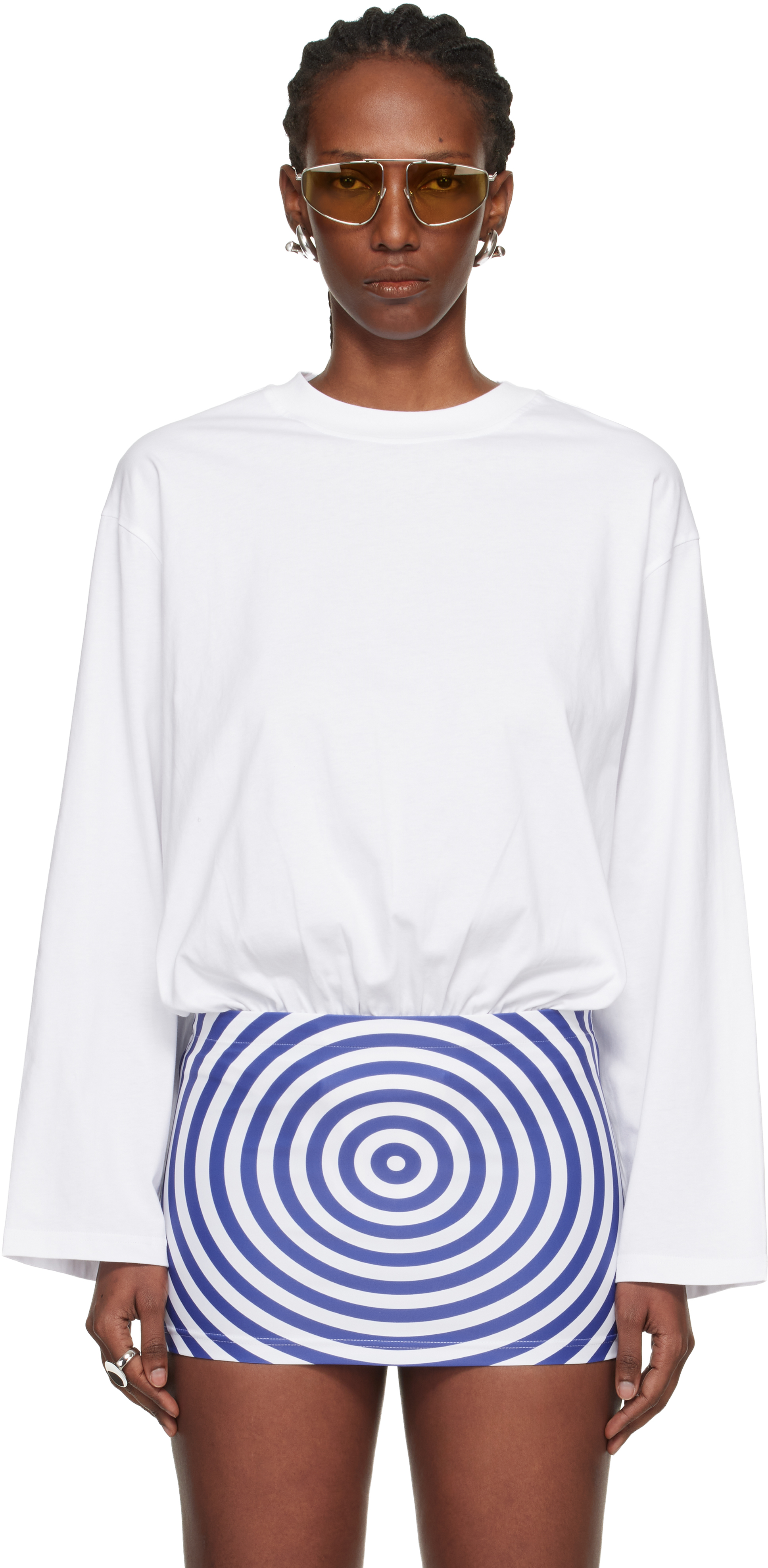 Jean Paul Gaultier: White Mix Jersey Long Sleeves Bodysuit | SSENSE