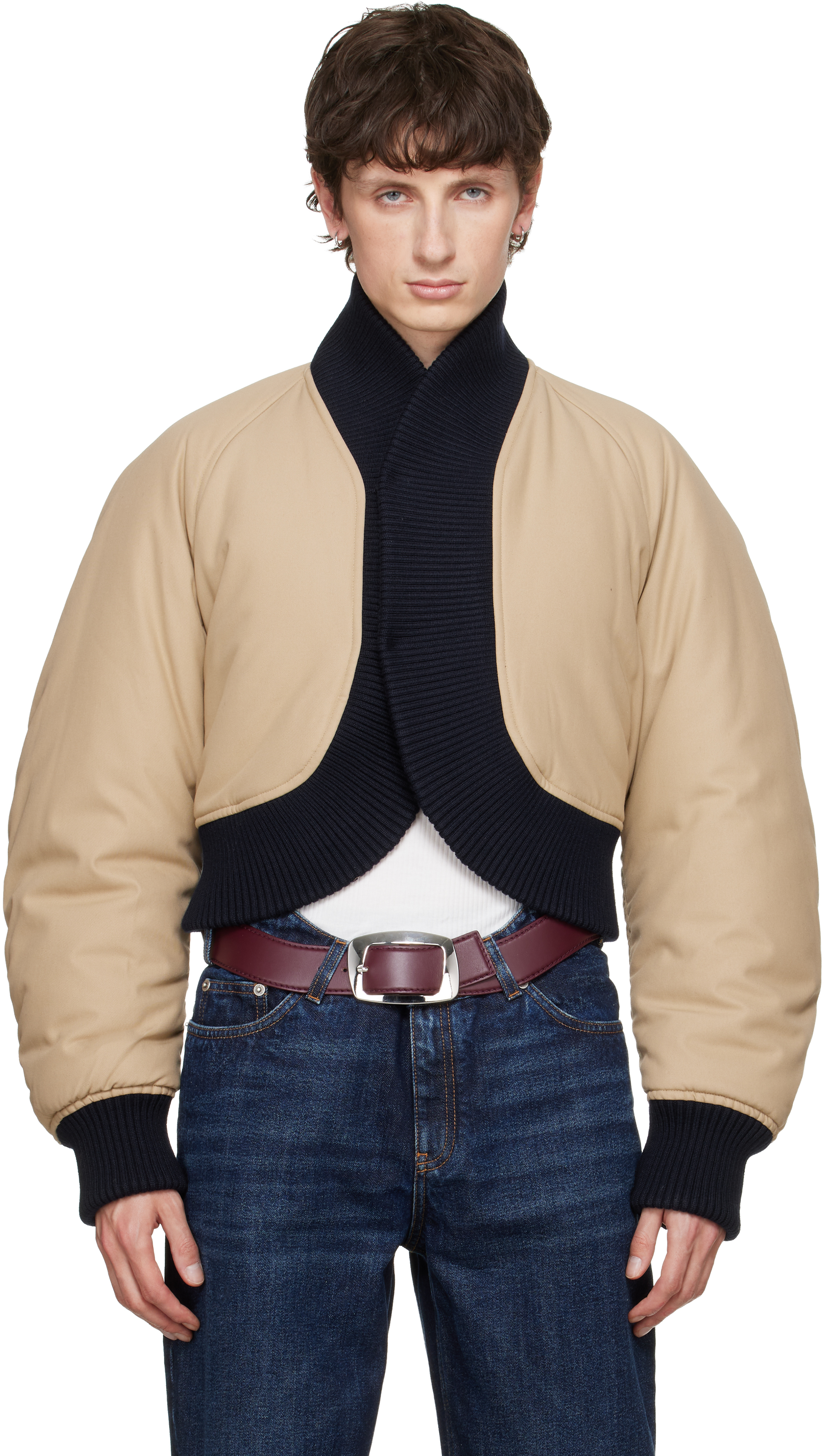 Jean Paul Gaultier: Beige 'The Bomber' Jacket | SSENSE Canada Jean Paul Gaultier: Beige 'The Bomber' Jacket | SSENSE Canada