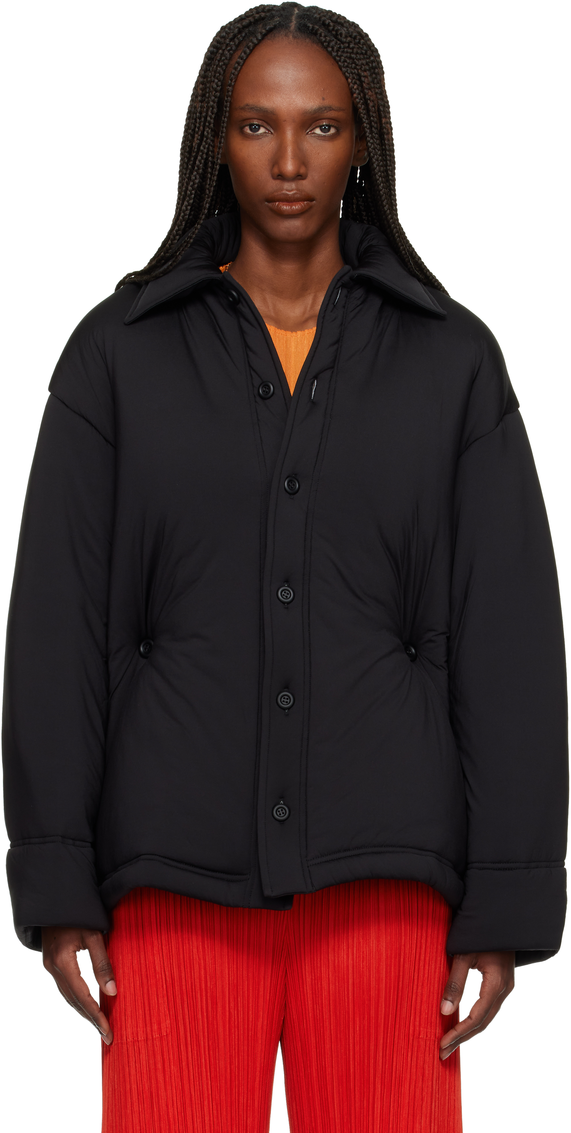 ISSEY MIYAKE: Black Pumped-T Jacket | SSENSE Canada