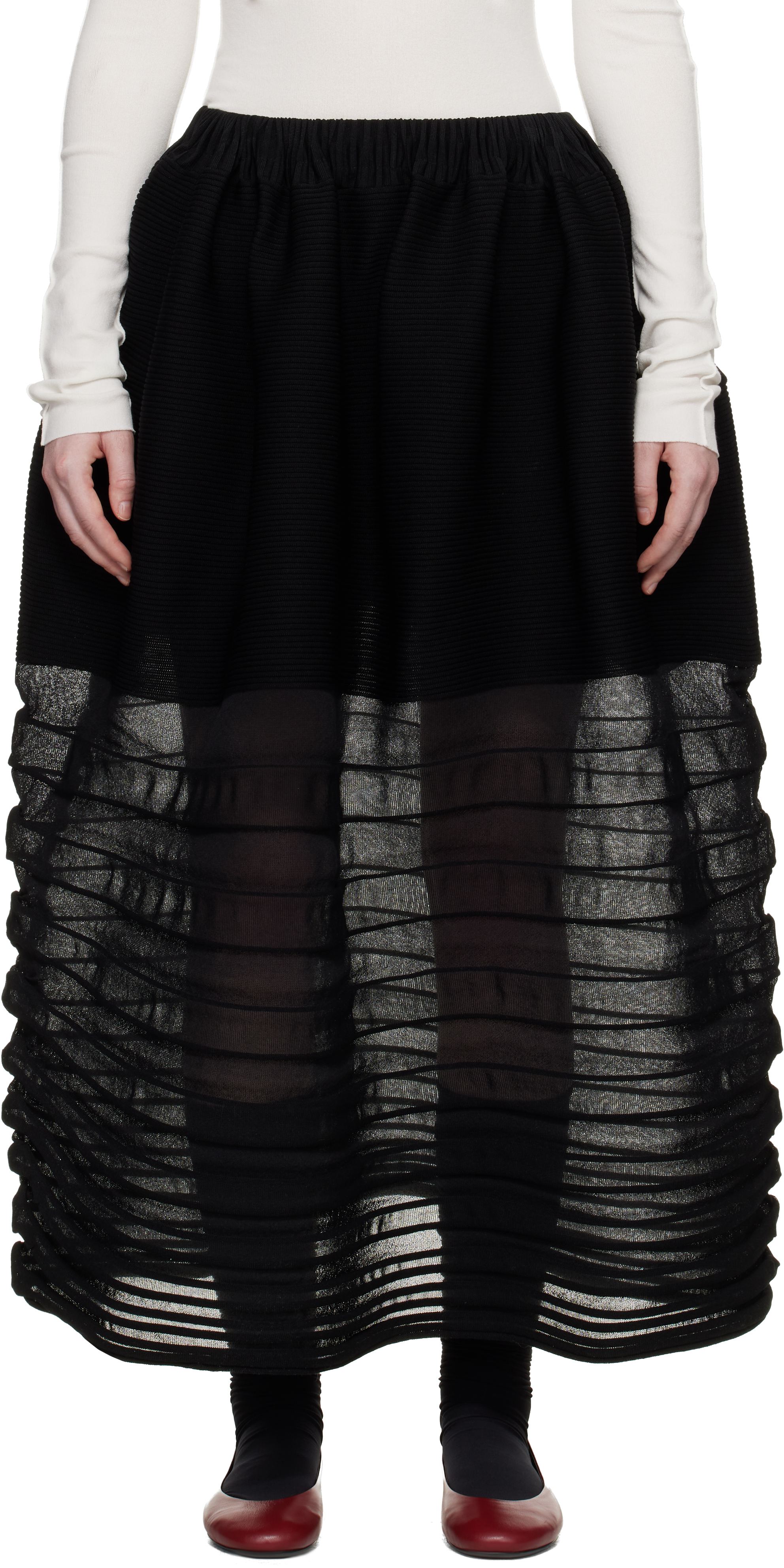 ISSEY MIYAKE: Black December Moving Knit Midi Skirt | SSENSE
