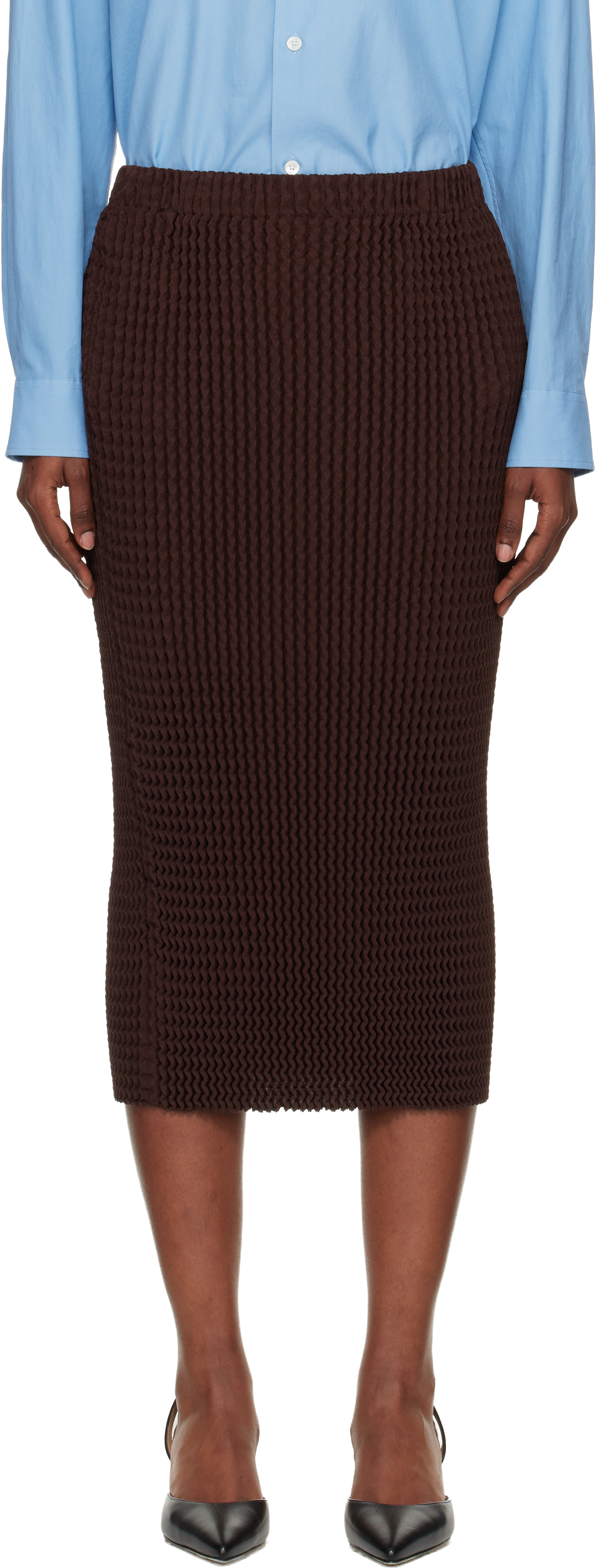 Issey Miyake Brown October Spongy-58 Midi Skirt In Black