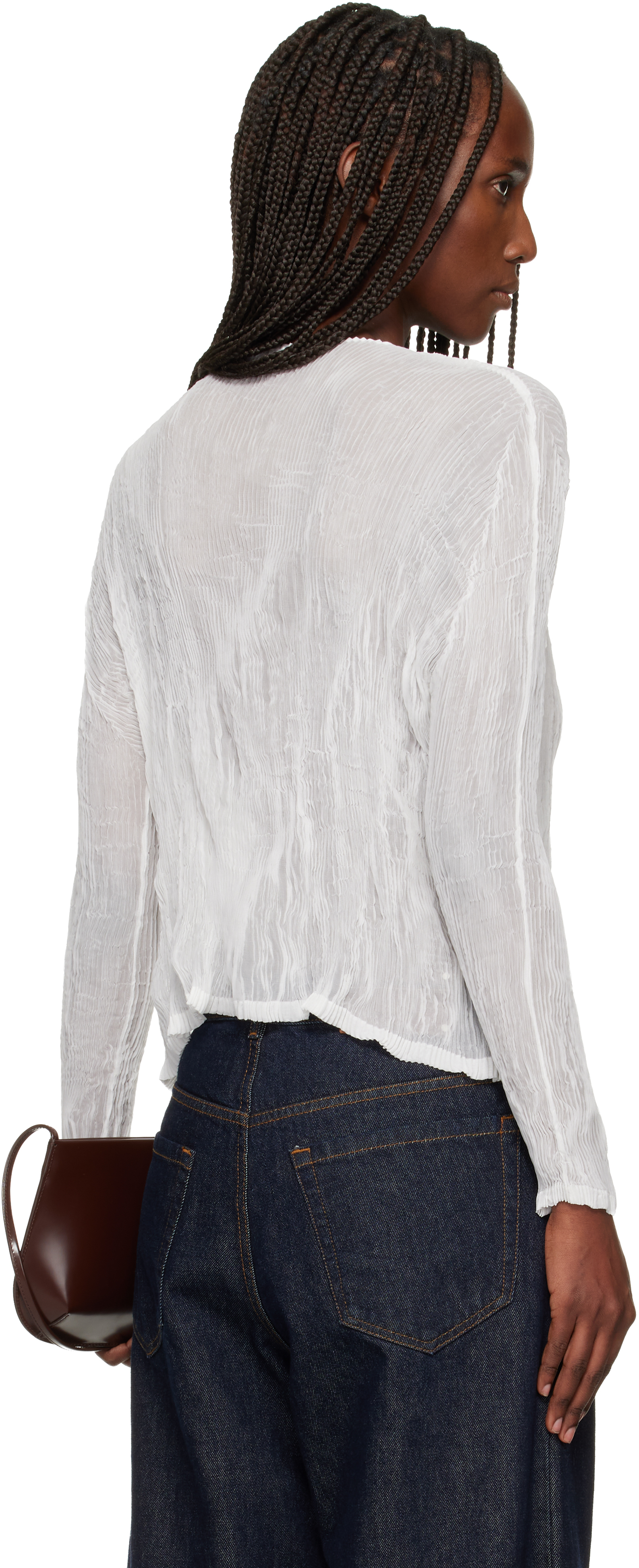 Issey Miyake White Chiffon Twist Cardigan In White