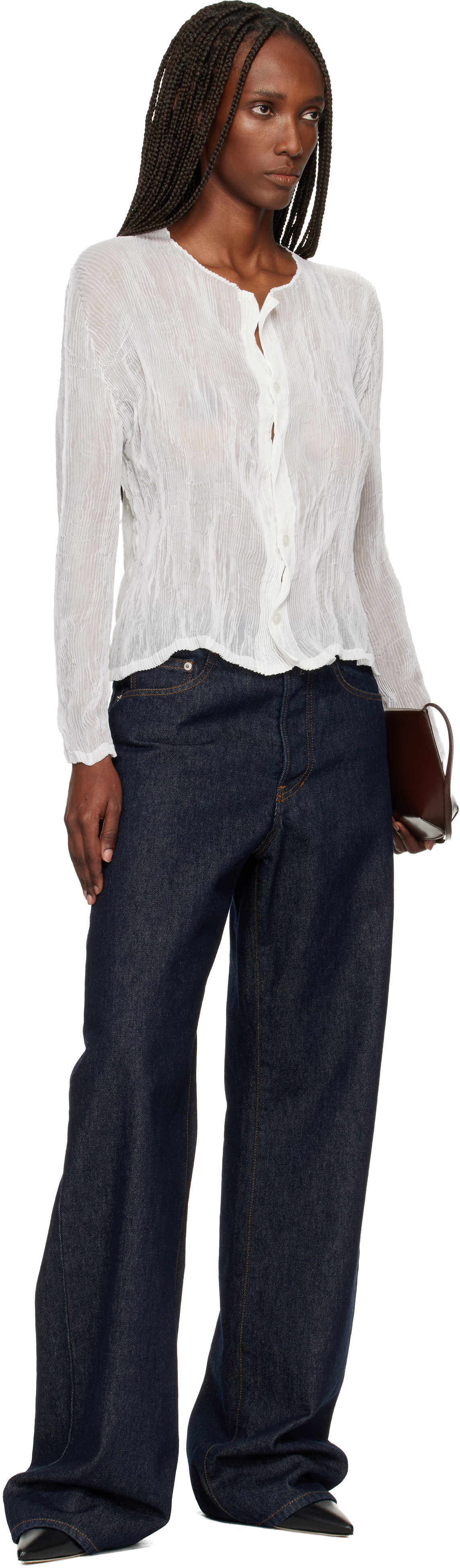 Issey Miyake White Chiffon Twist Cardigan In White