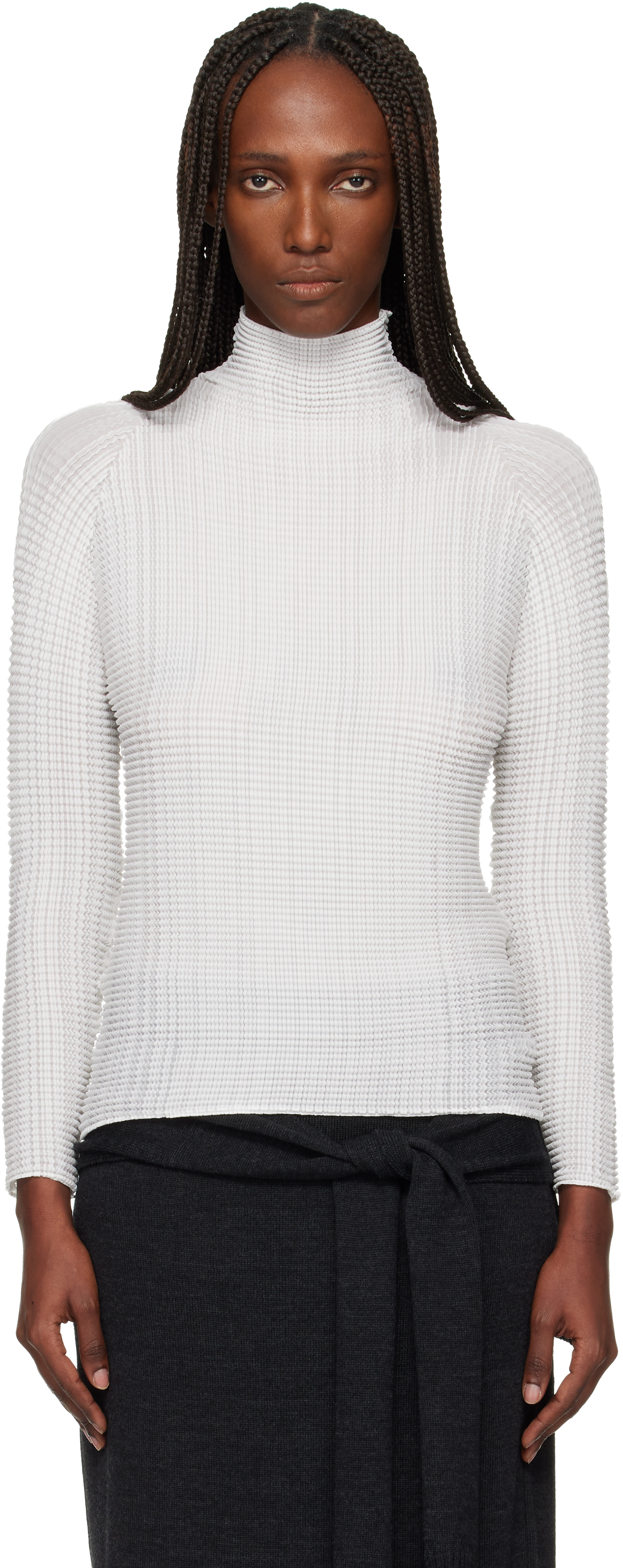 ISSEY MIYAKE: White Wooly Pleats Top | SSENSE