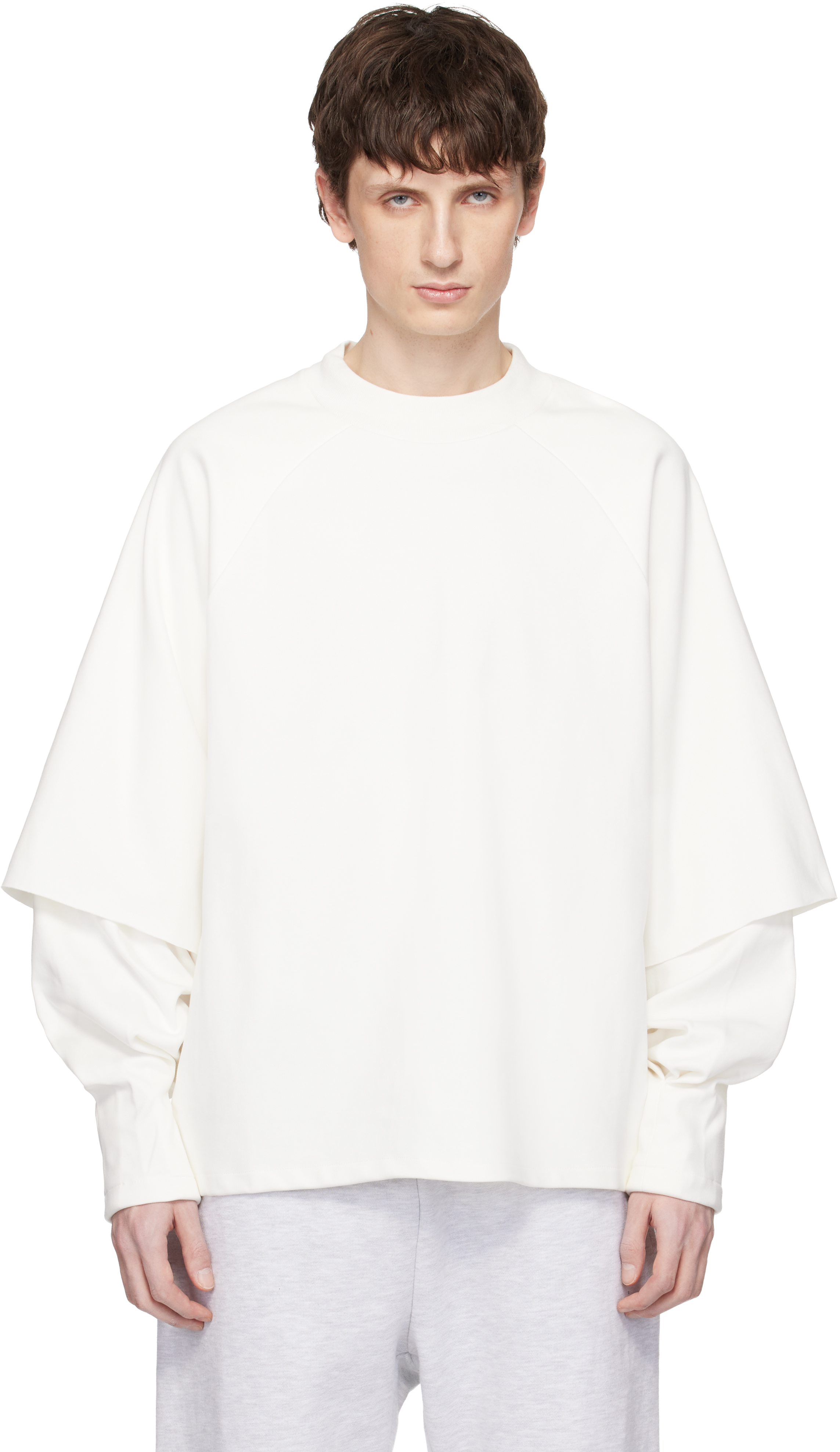 Off-White Raglan Layered Longsleeve T-shirt by Seventh on Sale