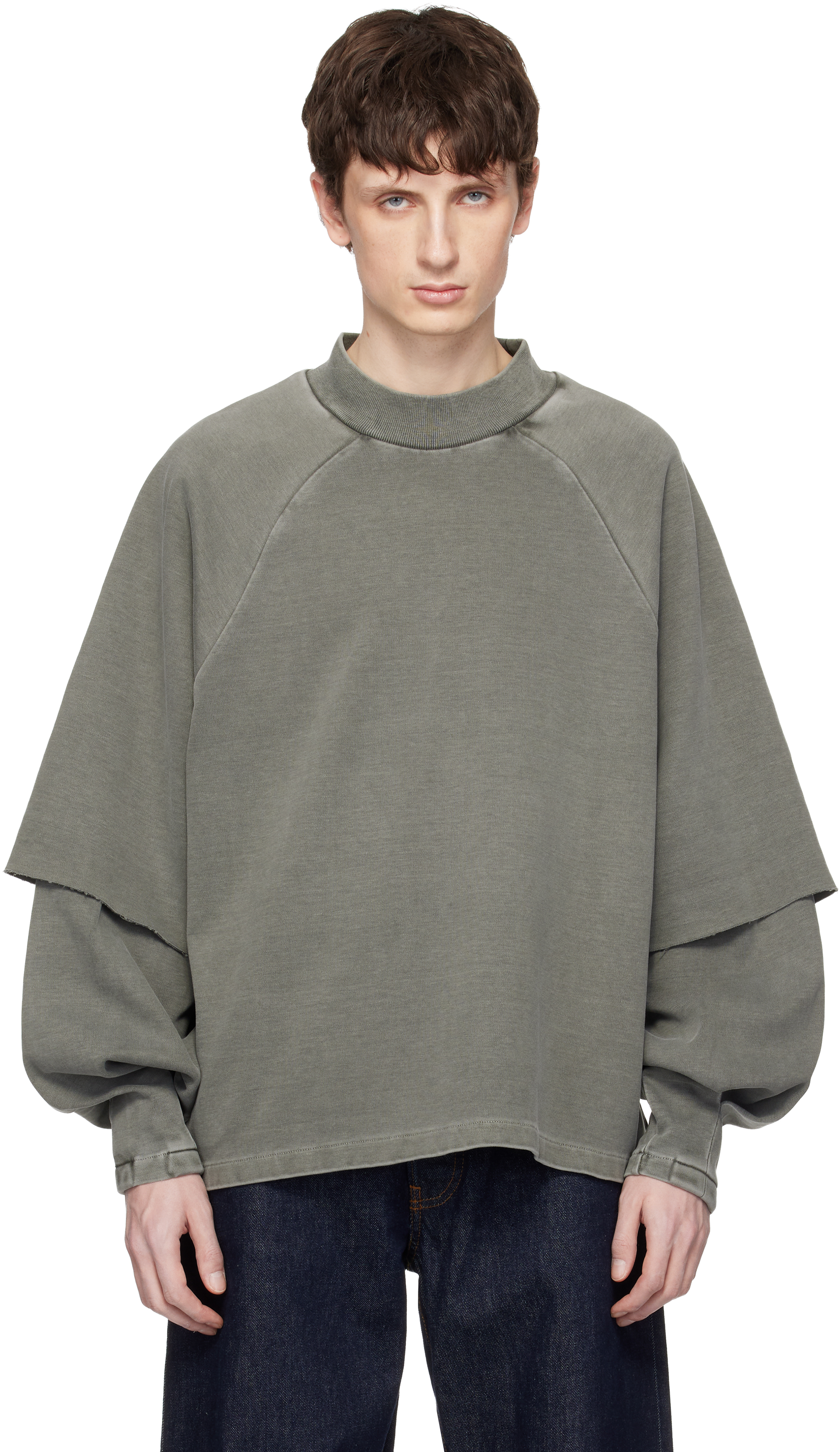 Seventh: Gray Raglan Layered Longsleeve T-shirt | SSENSE
