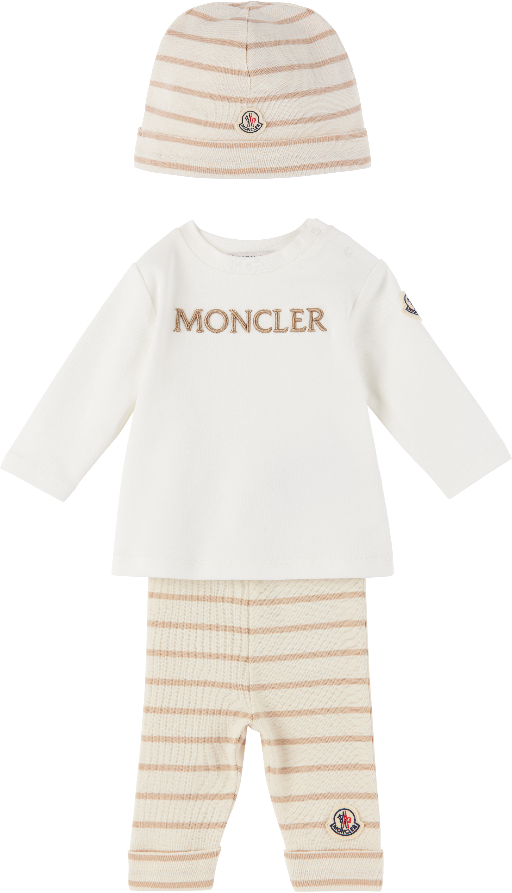 Moncler Enfant ベビー｜ホワイト＆ベージュ ボーダー Tシャツ セット 