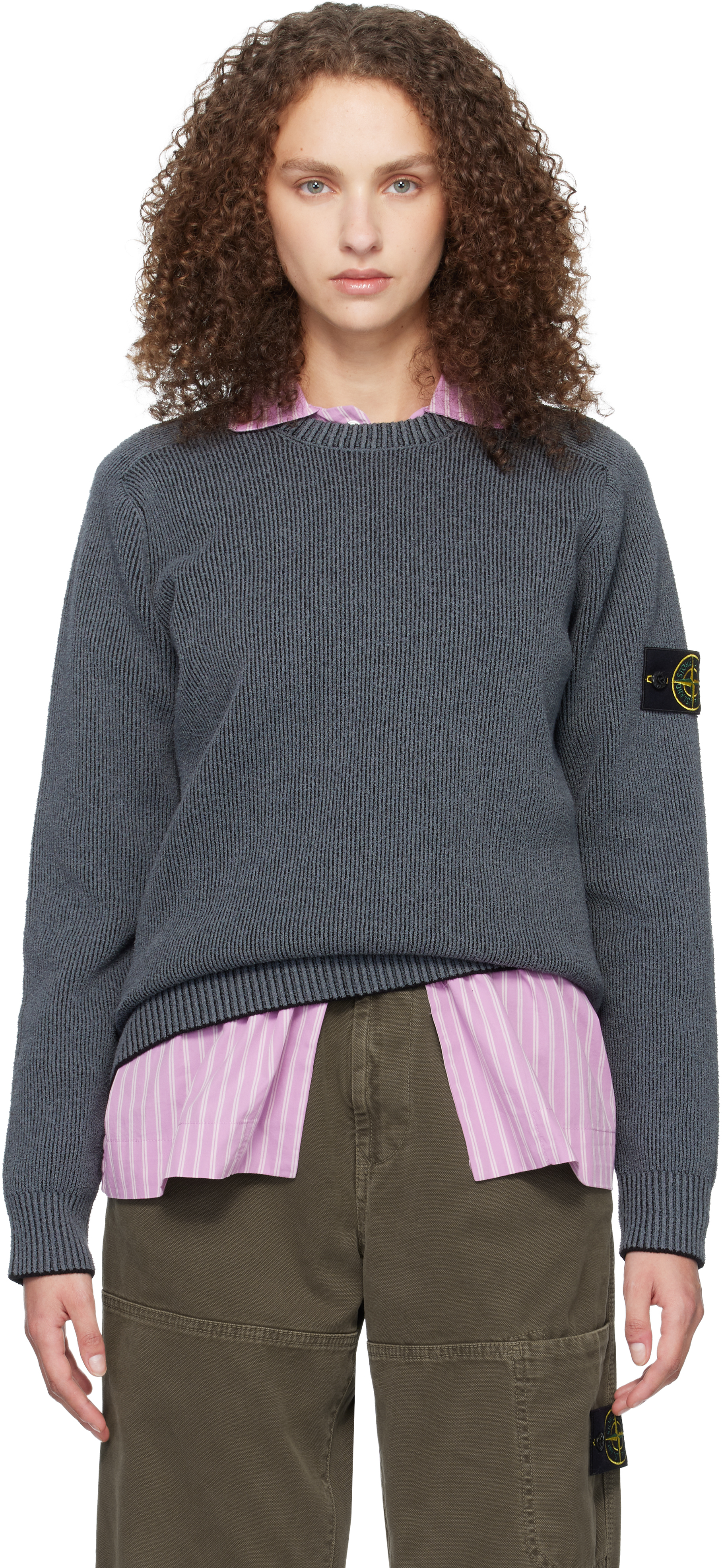 Stone Island: グレー 5100033 Plated Rib Cotton Bouclé セーター