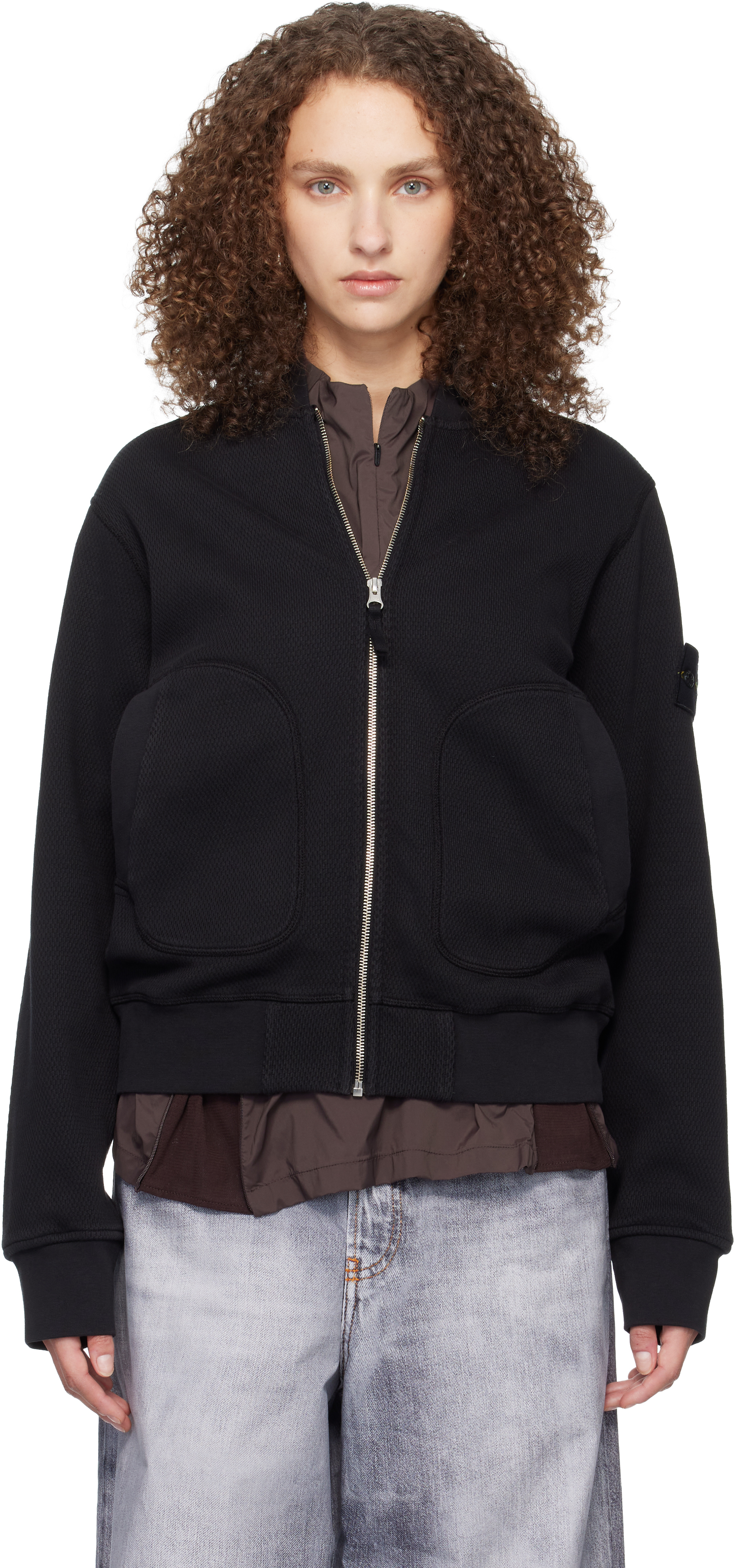 Stone Island Black 6100014 Mesh Stitch Organic Fleece Track Jacket