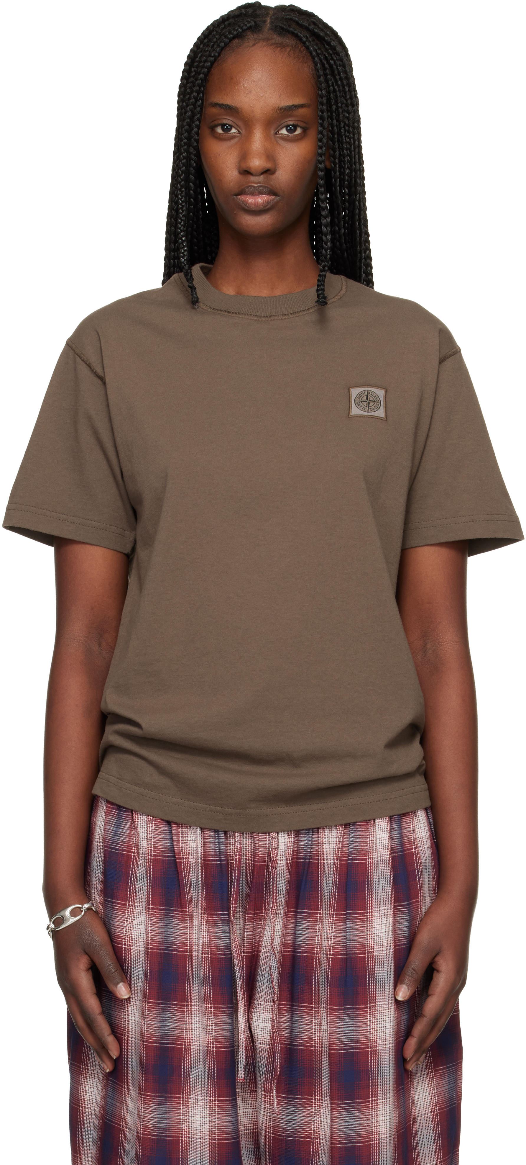 Stone Island: Brown 2100026 Organic Cotton Jersey Fissato Effect T 