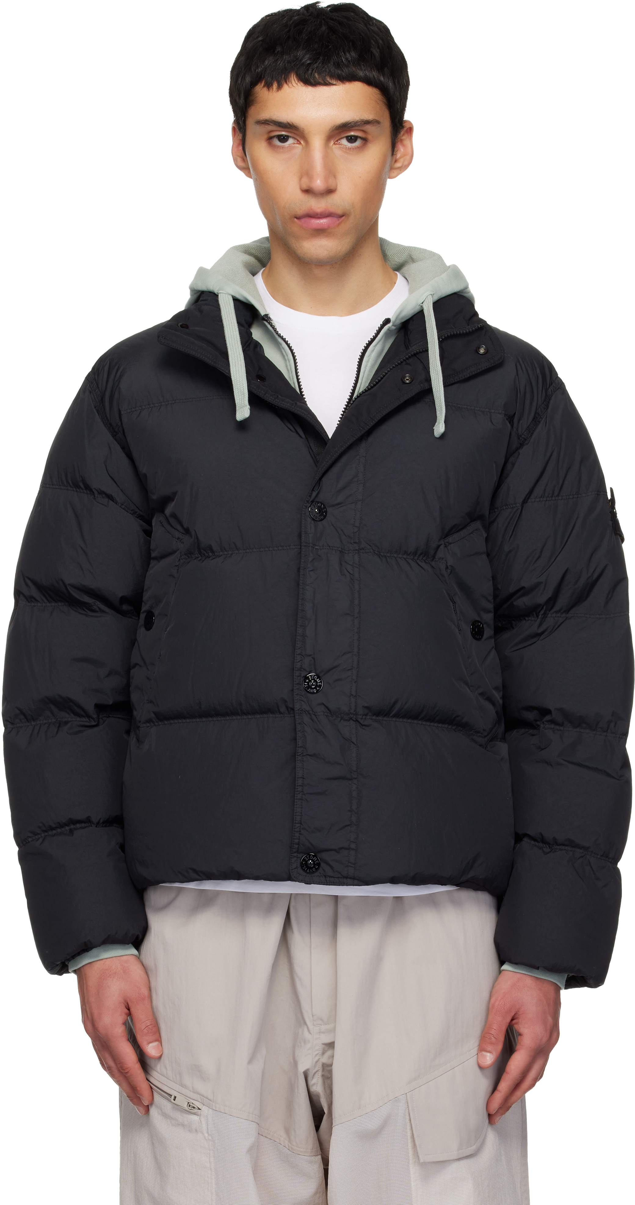 Stone Island: Black 4100010 Crinkle Reps NY Down Jacket | SSENSE