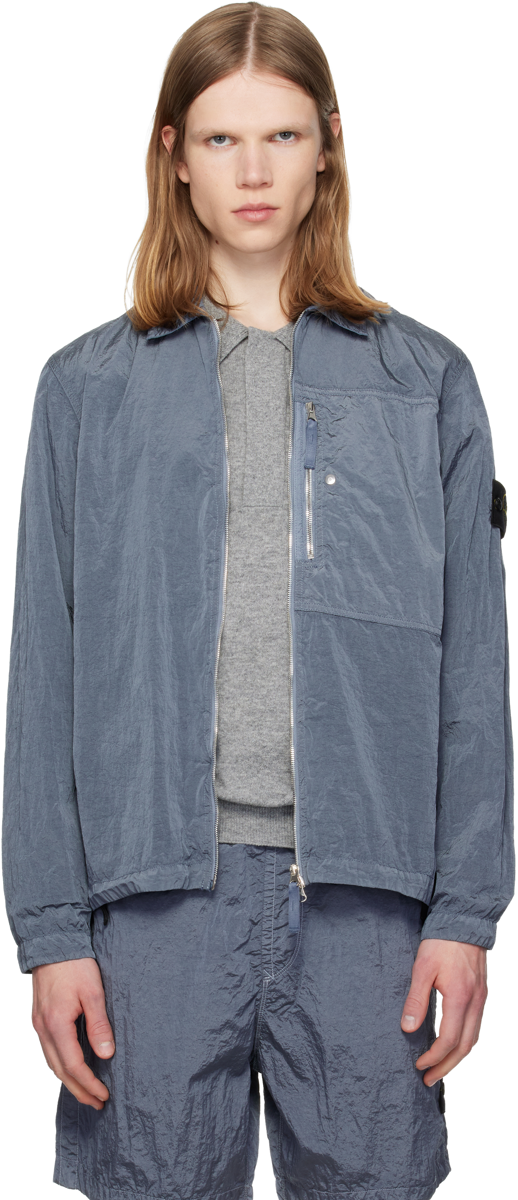 Stone Island: ブルー 1200038 Nylon Metal ECONYL オーバーシャツ