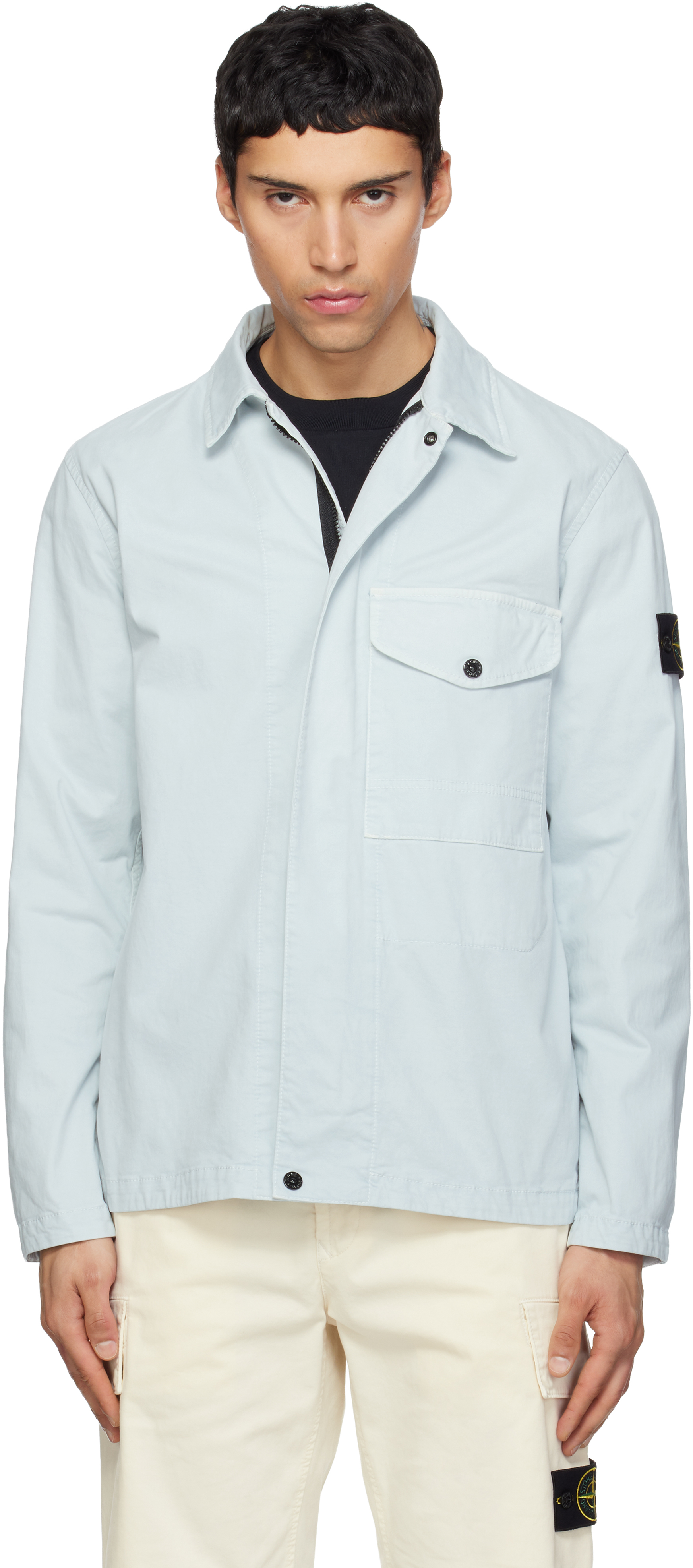 ジャケット・アウター STONE  STRETCH COTTON OVERSHIRT Blue 1200001 Organic Cotton Stretch 'Old' Effect Jacket by Stone