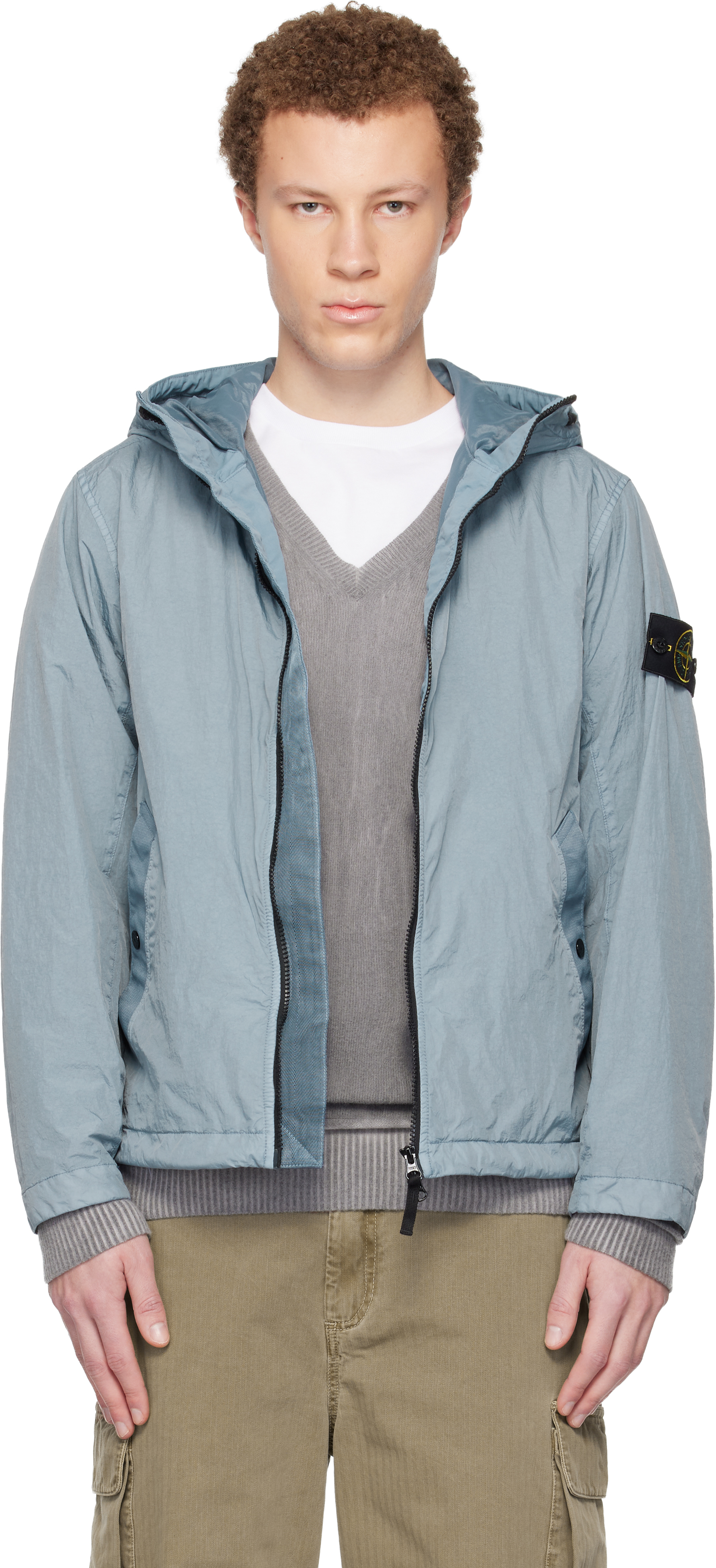Stone Island: ブルー 4100001 Crinkle Reps NY ジャケット | SSENSE 日本