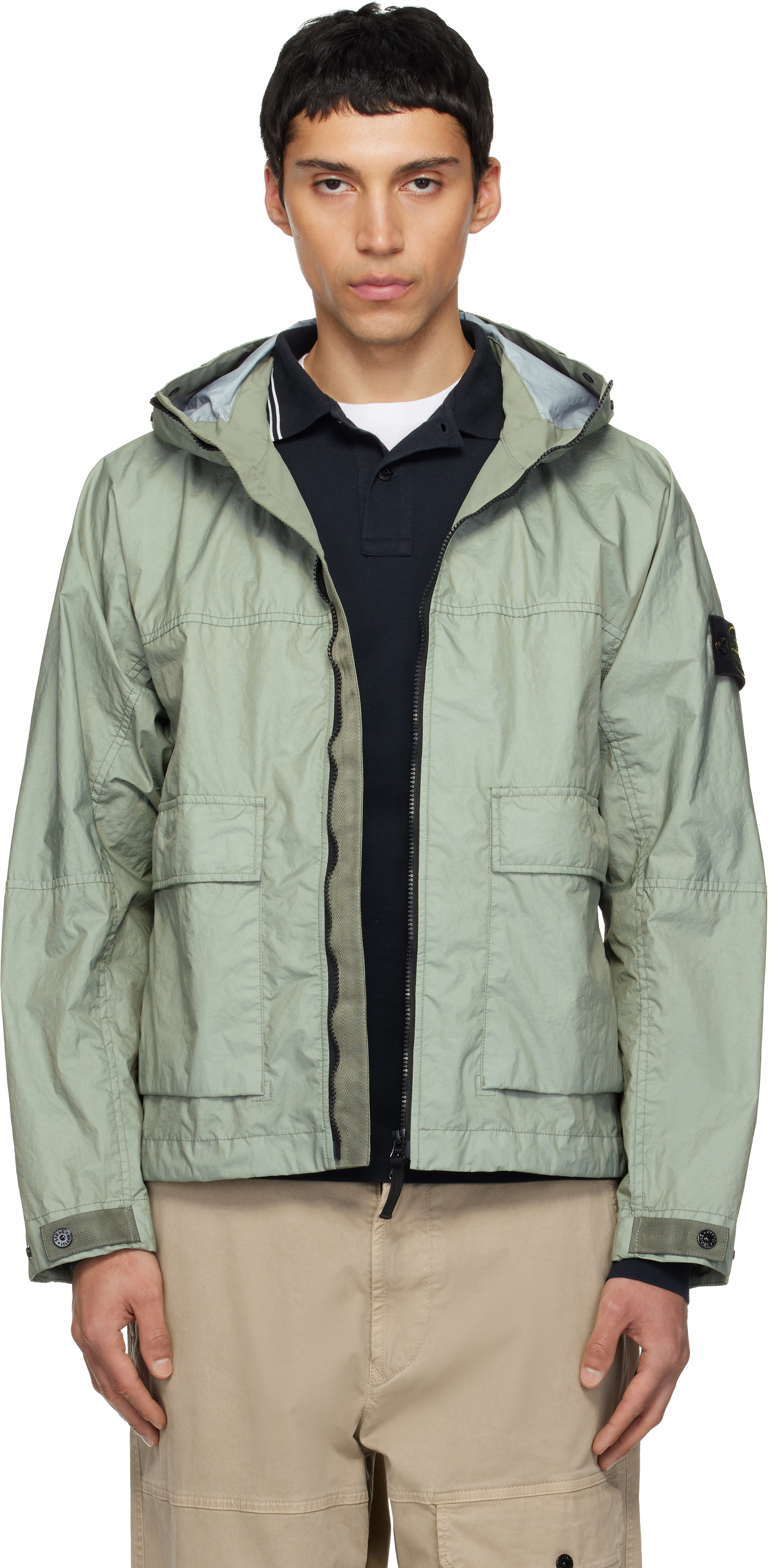 Stone Island: グリーン 410004 Membrana 3L TC フード付きジャケット