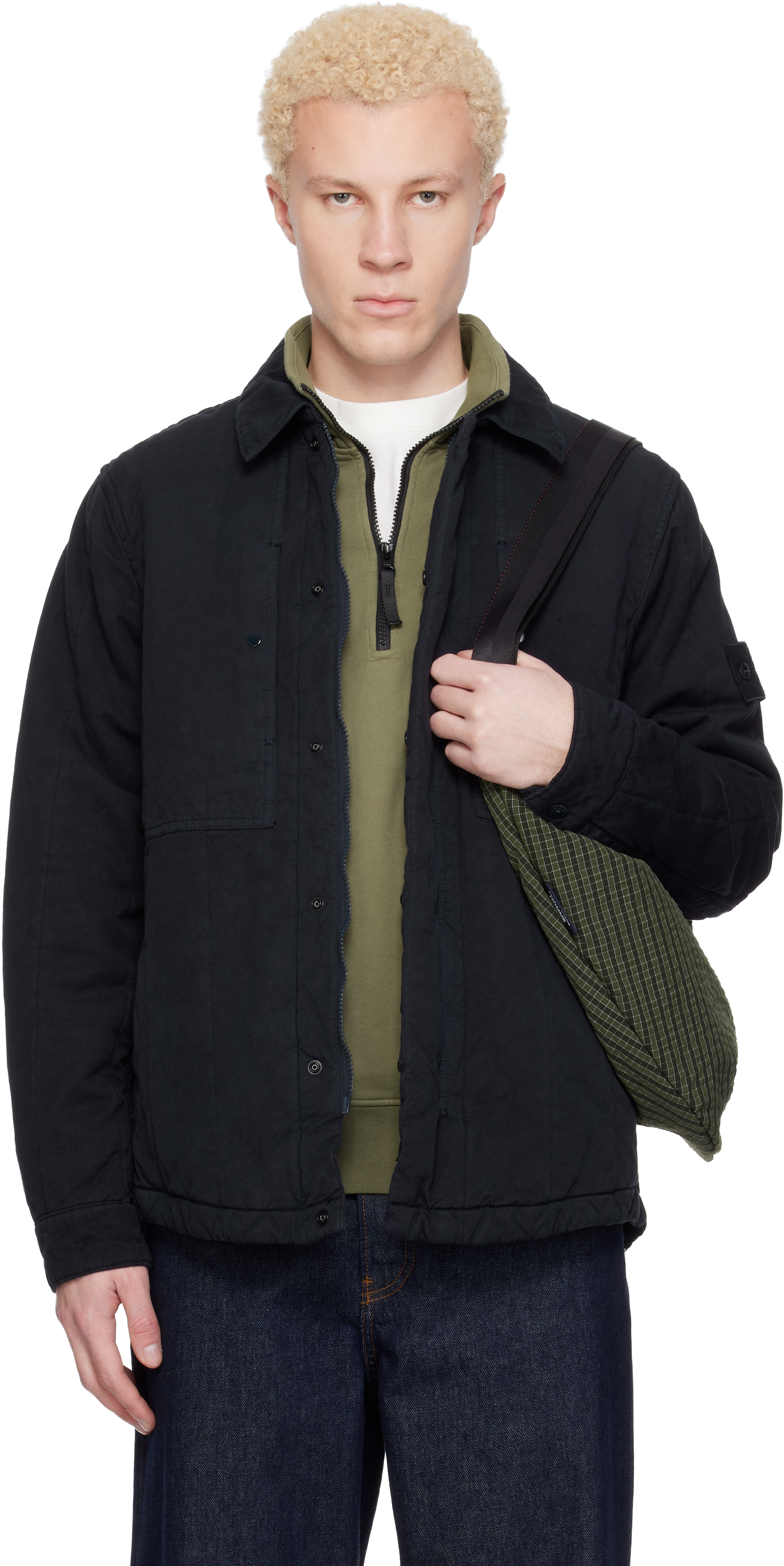 Stone Island: Navy 4100038 Cotton Linen Quilted-TC Ghost Jacket
