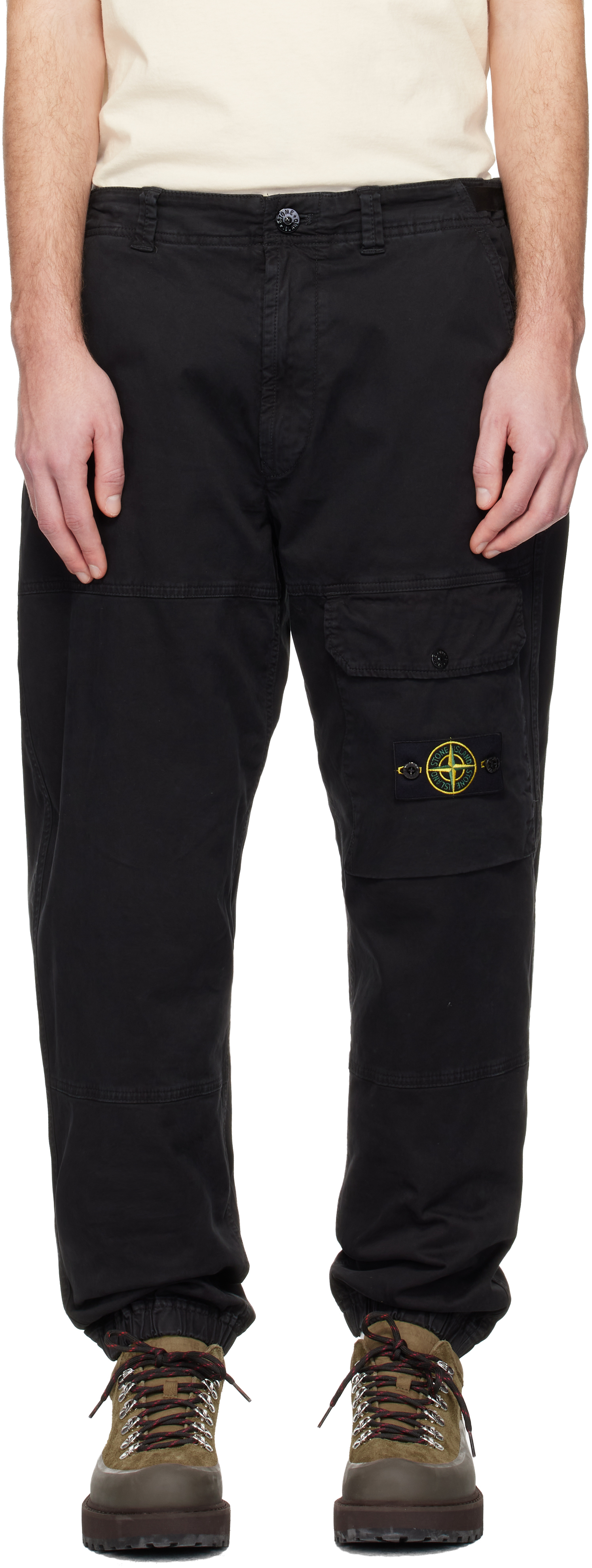 Stone Island: Black 3100010 Organic Cotton Stretch Broken Twill 