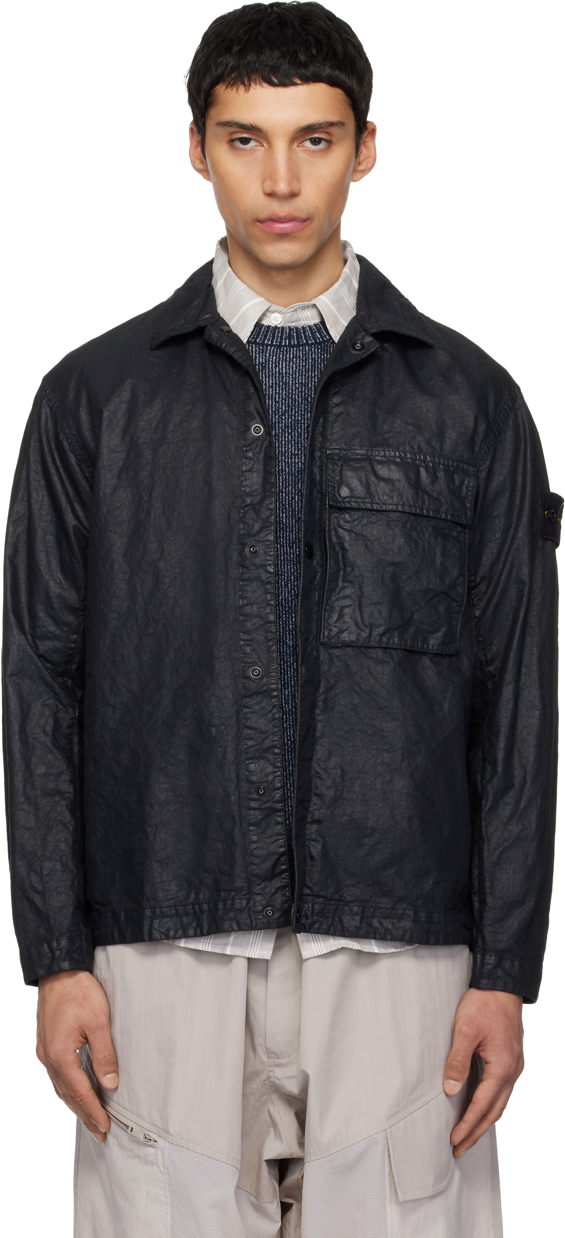 Stone Island: ブラック 1200003 Organic-Look Nylon Panama-TC