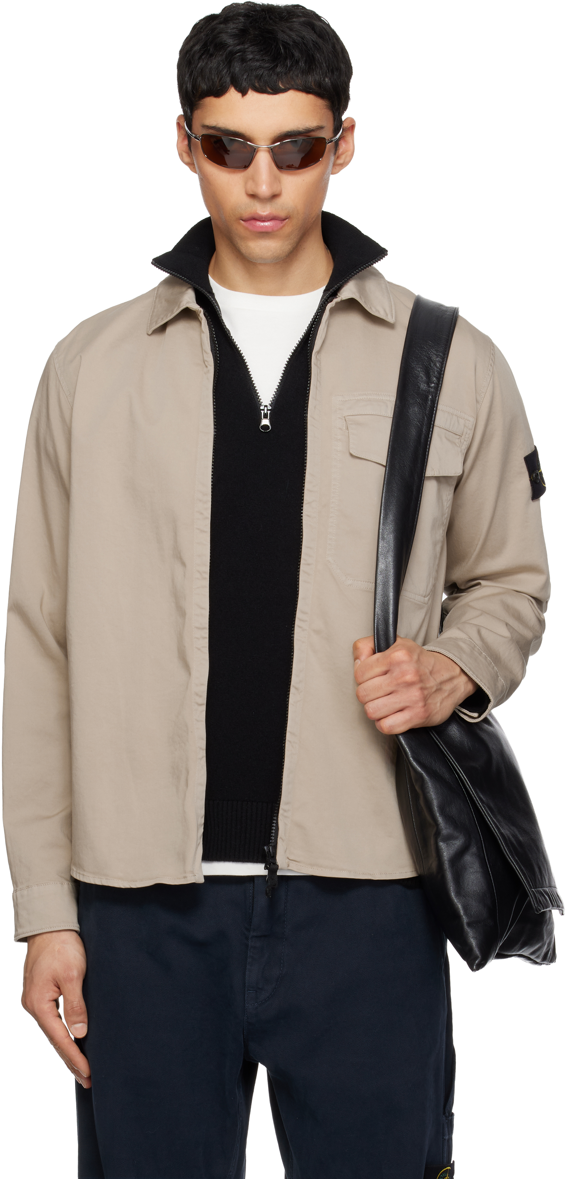 Stone Island Beige 1200015 Stretch Organic Cotton Satin Shirt