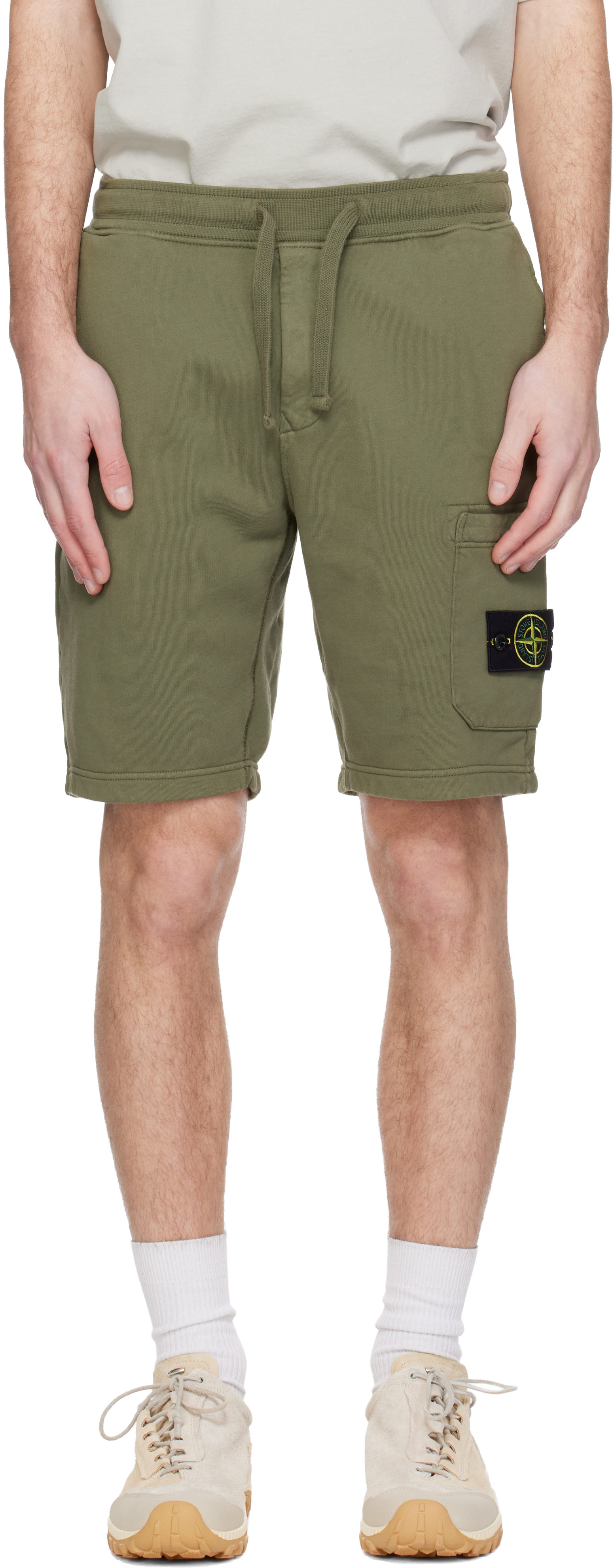 Stone Island: Khaki 6200011 Organic Cotton Fleece Shorts | SSENSE