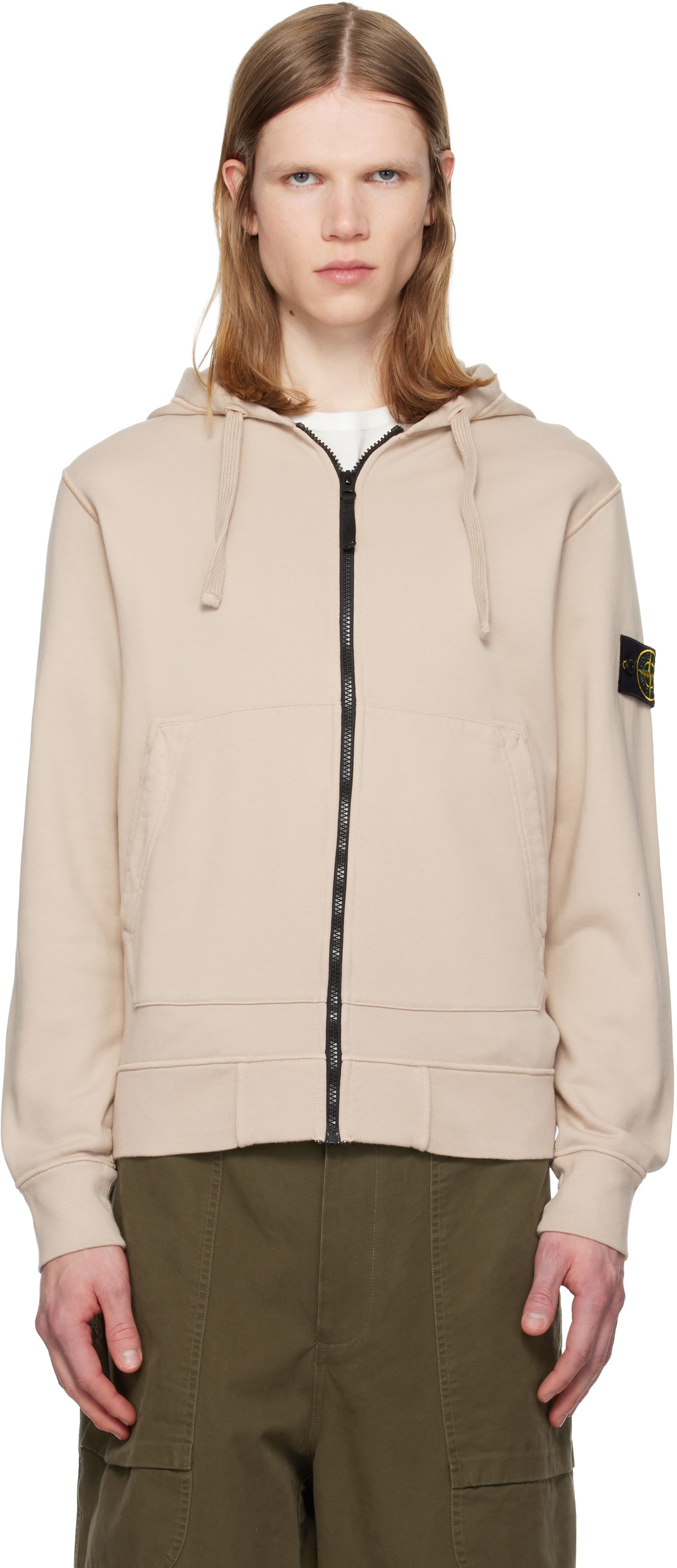 Stone  ベージュ フーディ　Lサイズ Stone Island: Beige 6100061 Organic Cotton Fleece Hoodie | SSENSE