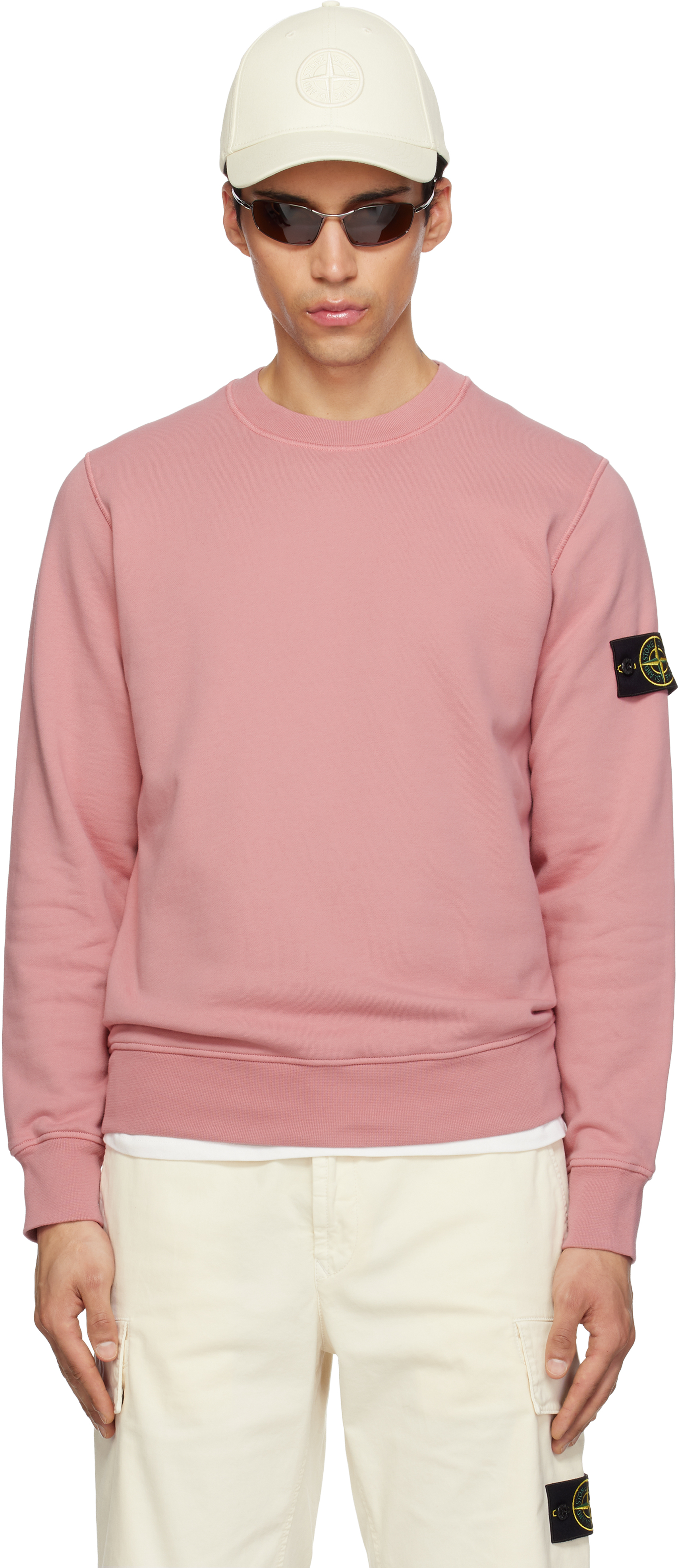 STONE  ピンク　サーマルニット Pink 6100060 Organic Cotton Fleece Sweatshirt by Stone Island on Sale