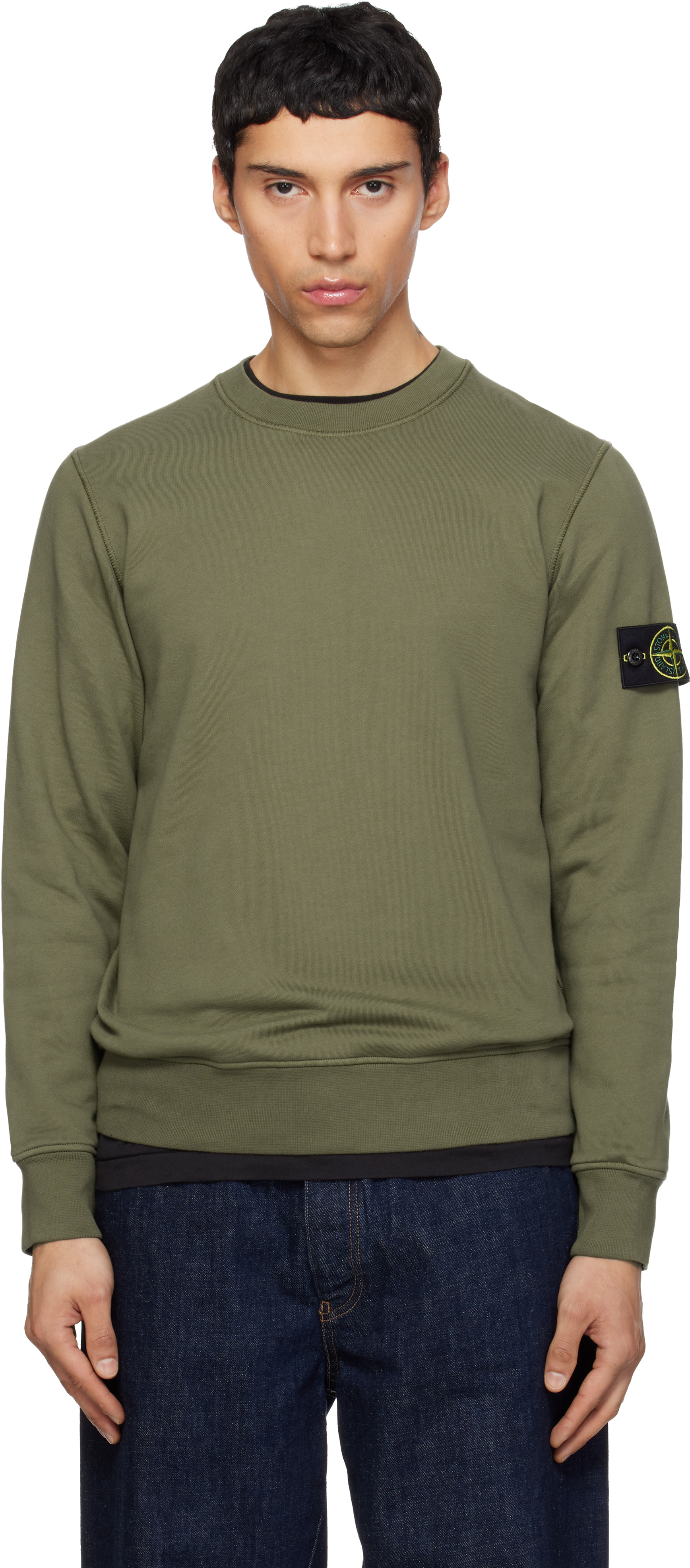 Khaki 6100060 Organic Cotton Fleece Sweatshirt by Stone Island on Sale