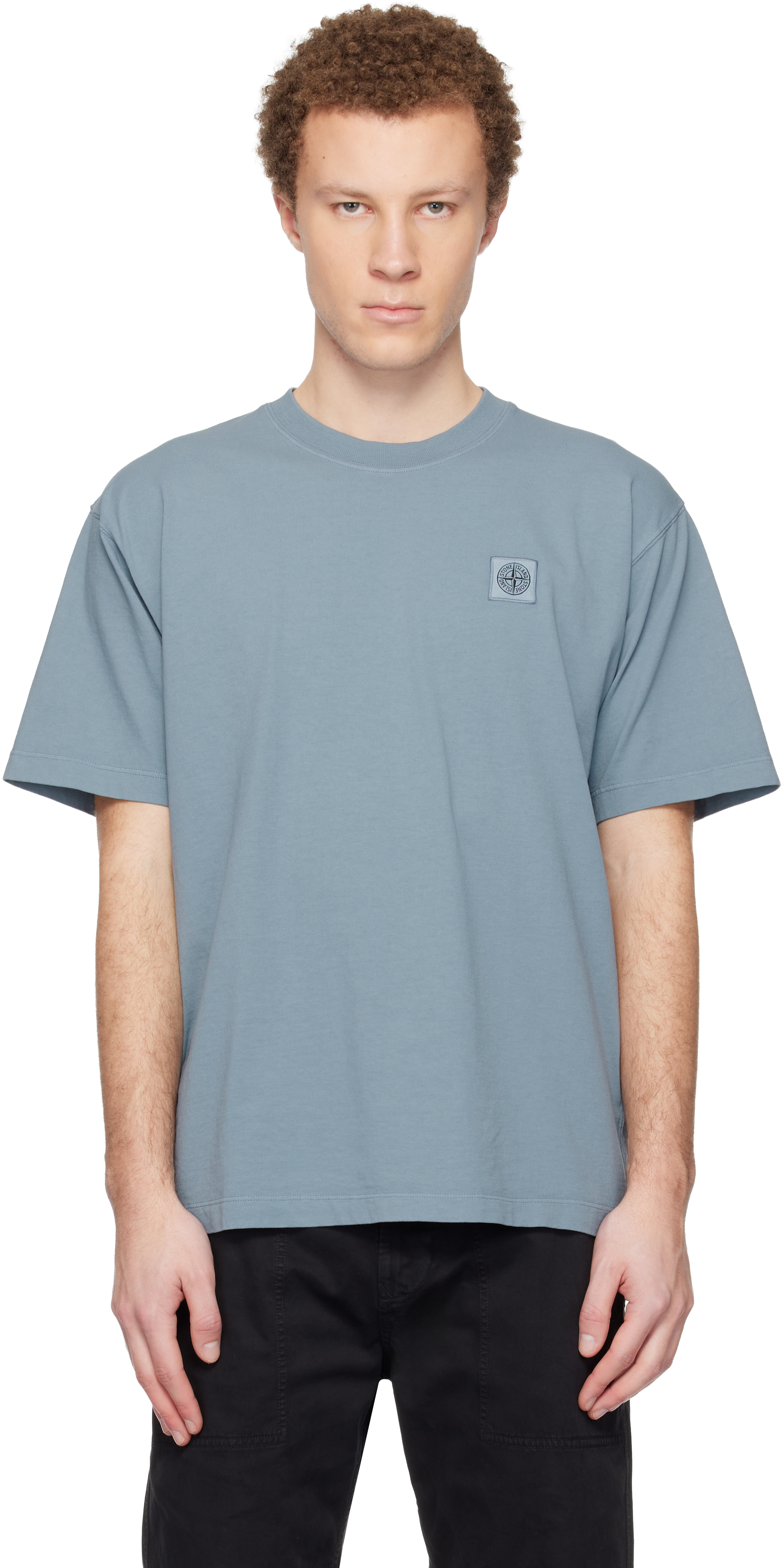 Stone Island: ブルー 2100030 Combed Organic Cotton Jersey Tシャツ