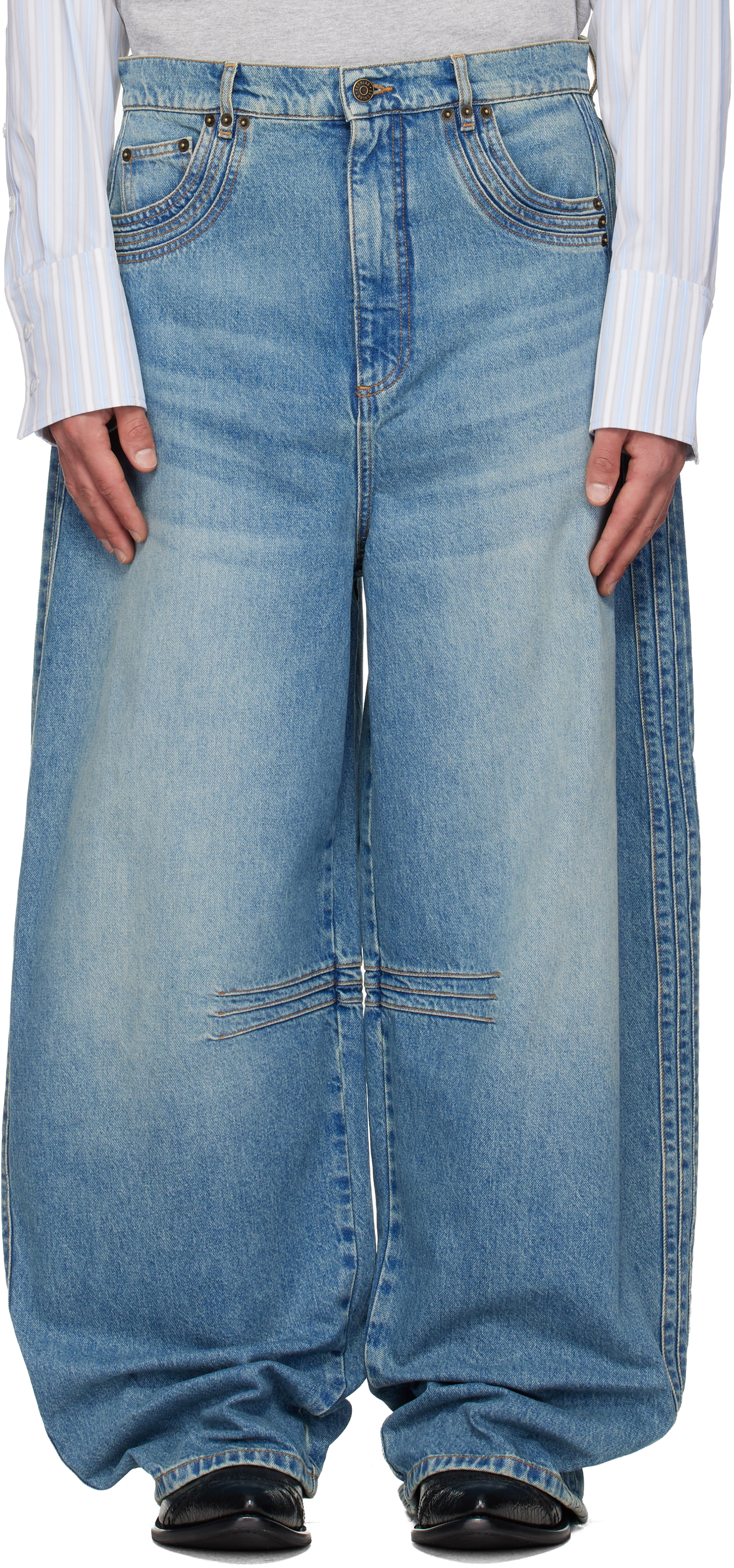 Blue Overscaled Jeans by EGONlab on Sale