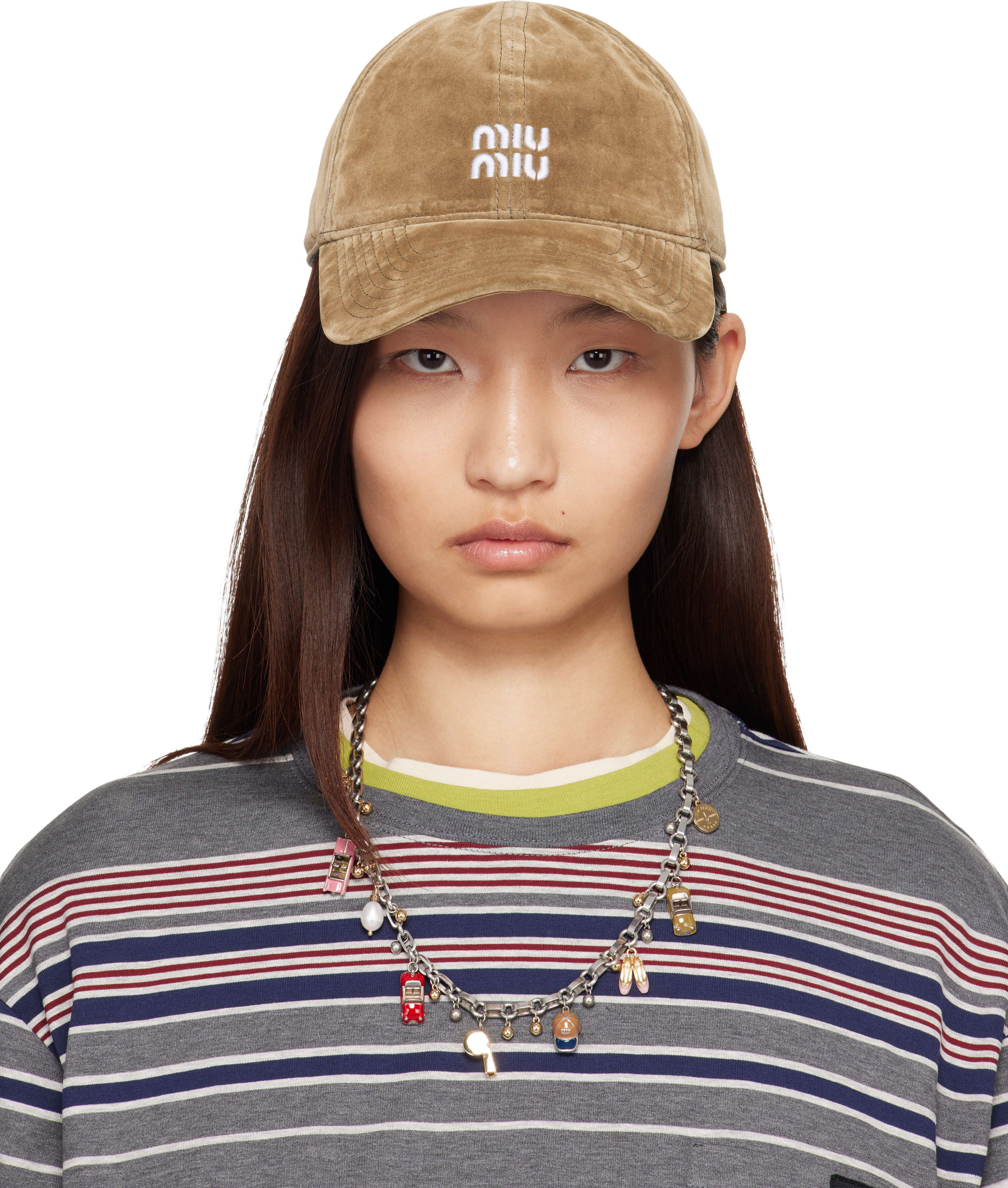 Miu Miu Chocolate Brown Velvet Logo Cap Velvet baseball cap | Miu Miu | OTTODISANPIETRO main image 3