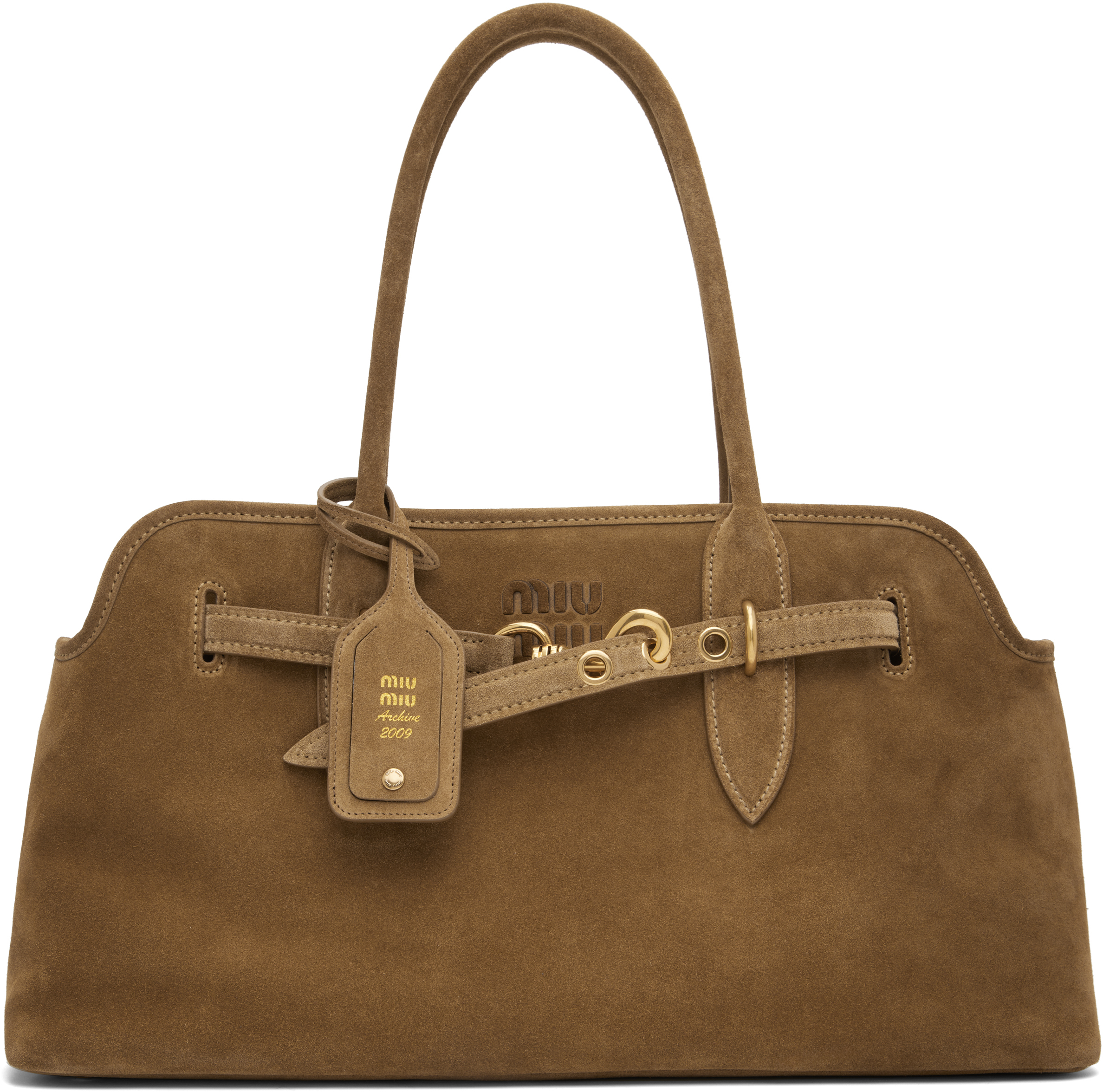 Miu Miu: Khaki Aventure Suede Bag | SSENSE Canada