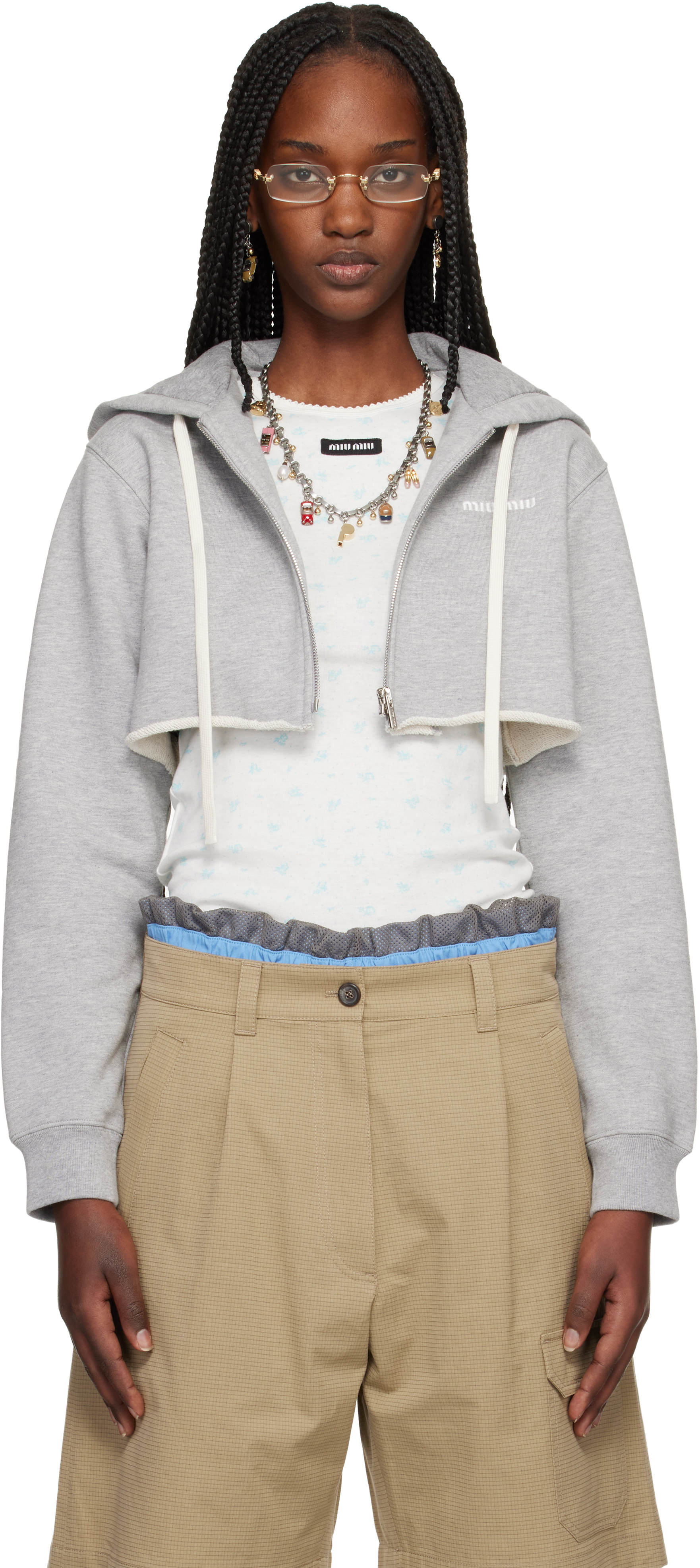 Miu Miu: Gray Felpa Zip Up Hoodie | SSENSE Canada