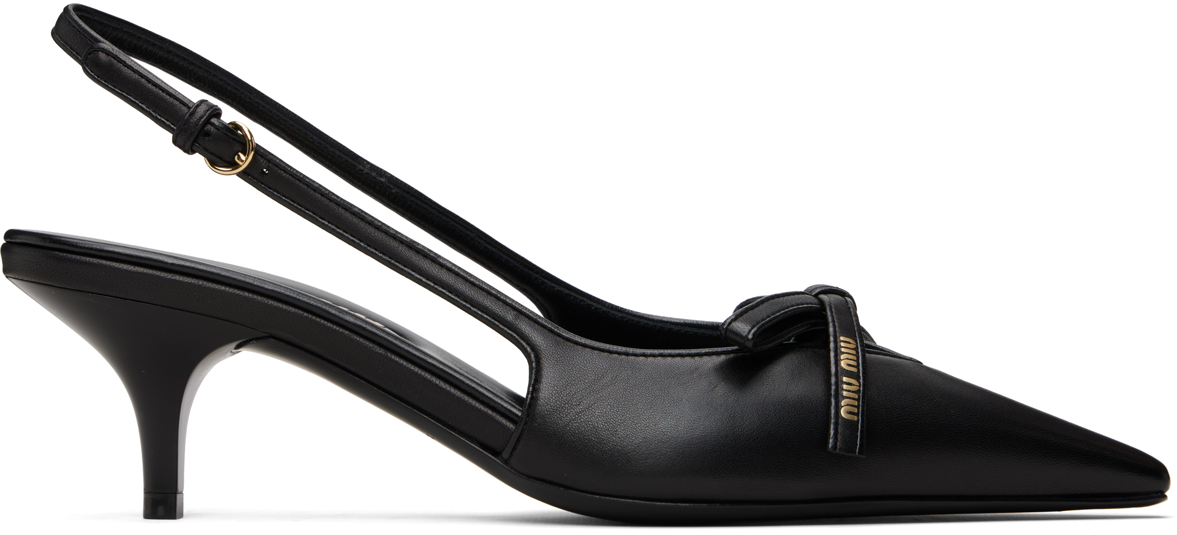 Miu Miu: Black Leather Slingback Bow Heels | SSENSE Canada