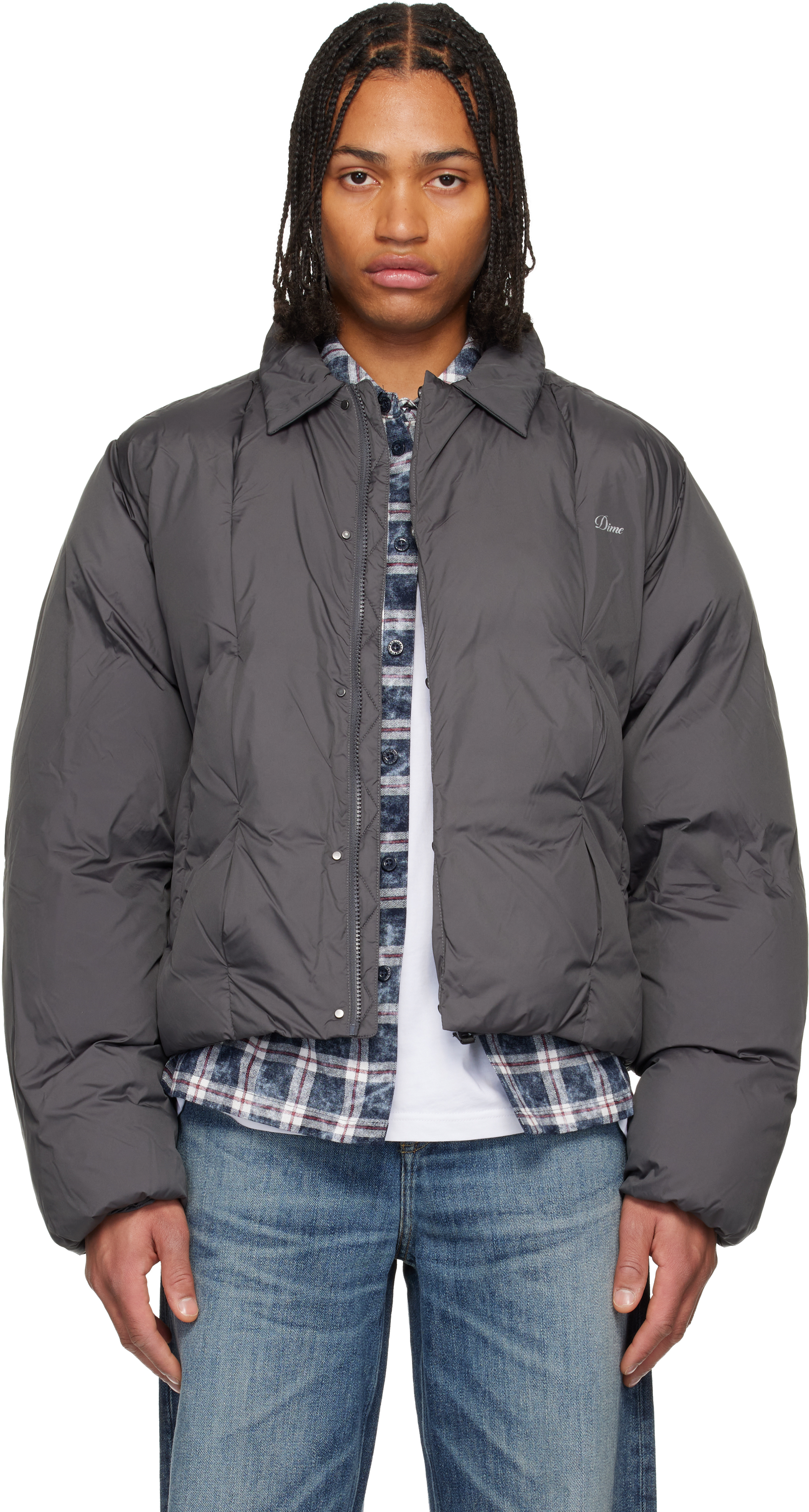 Dime グレー ダウンジャケット Sサイズ Dime: グレー タック パファージャケット | SSENSE 日本