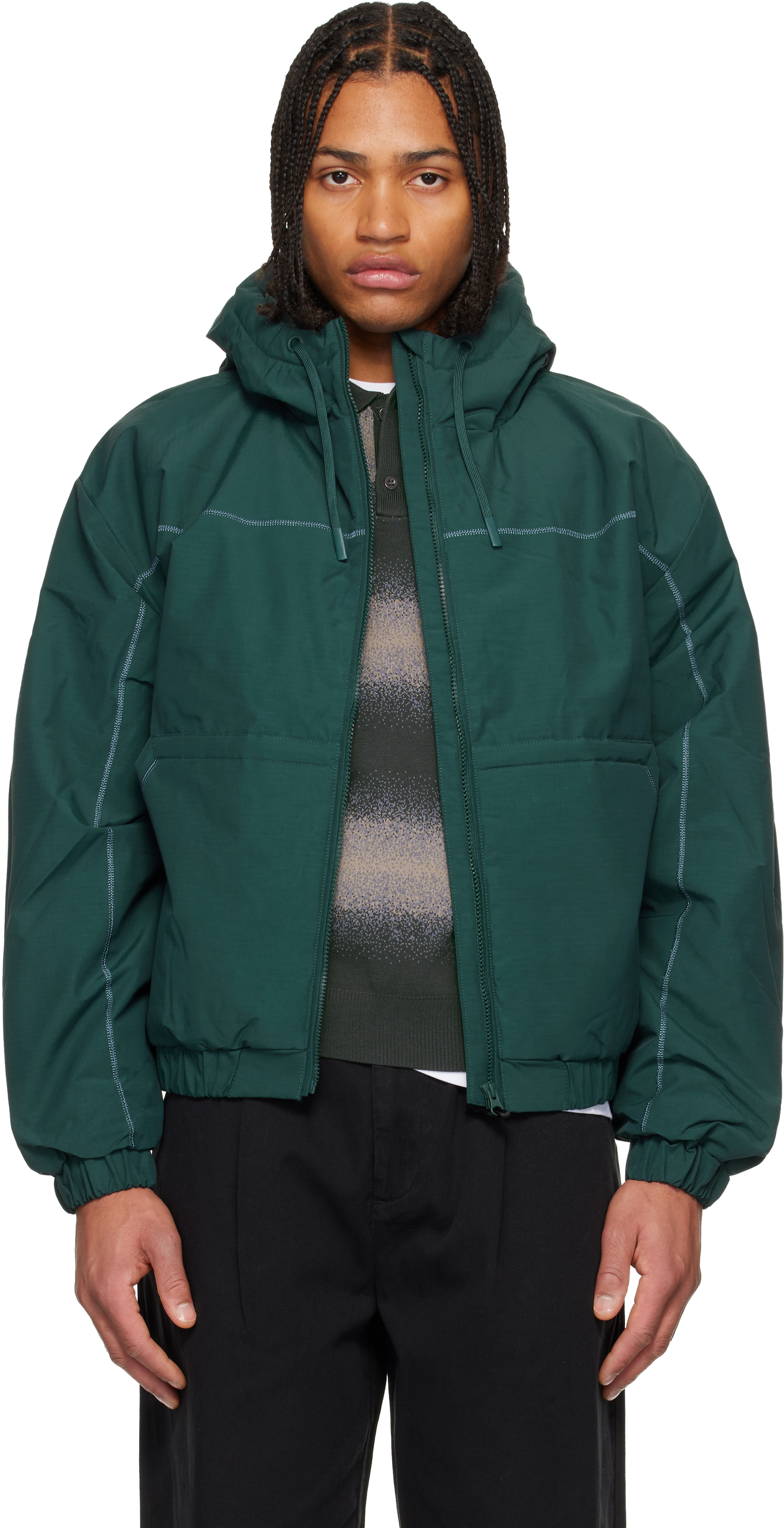 Dime グリーンコントラストパファージャケット dime-green-quilted-ripstop-