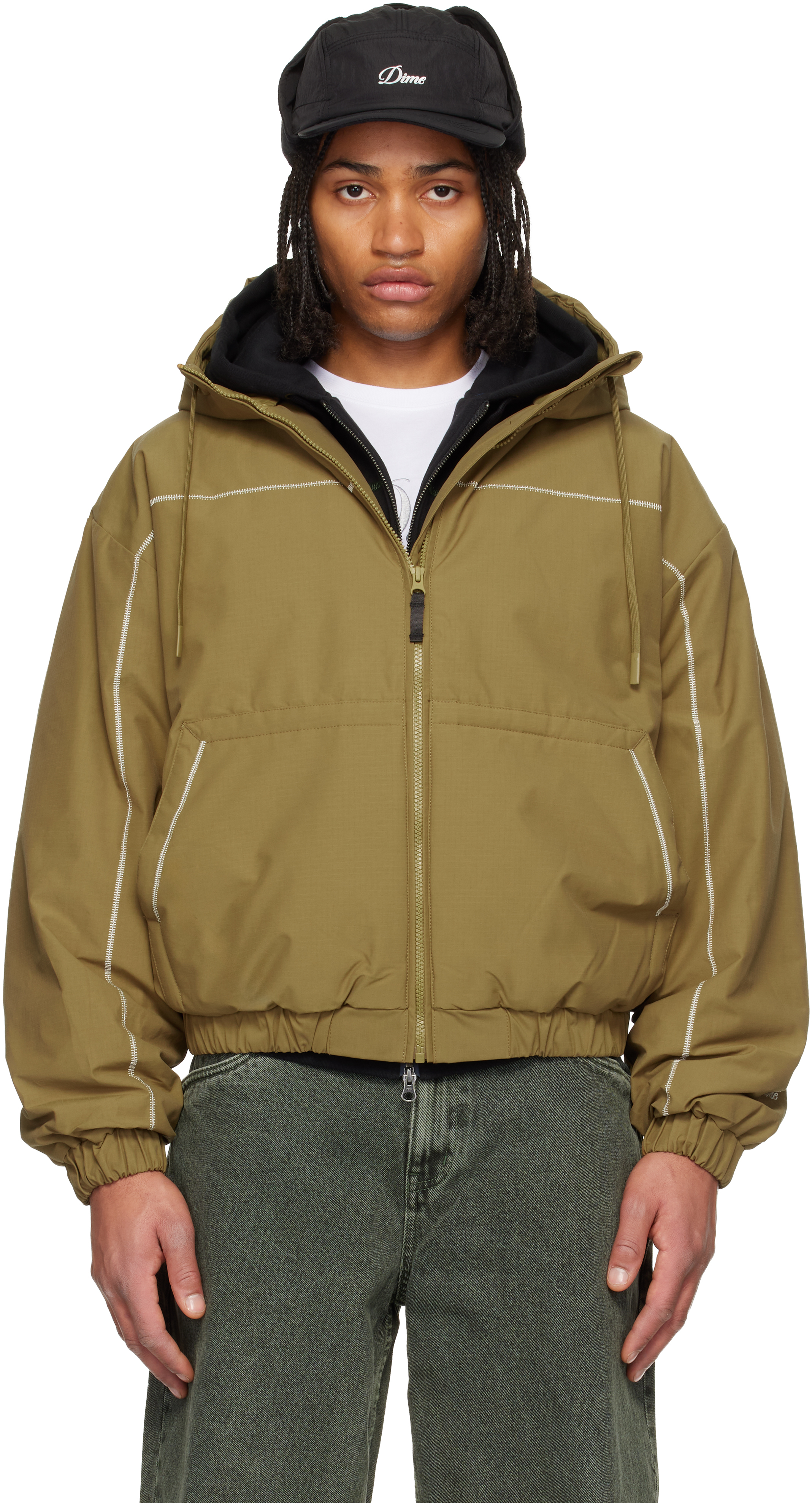 Dime Khaki Quilted Ripstop Puffer Jacket In Brown
