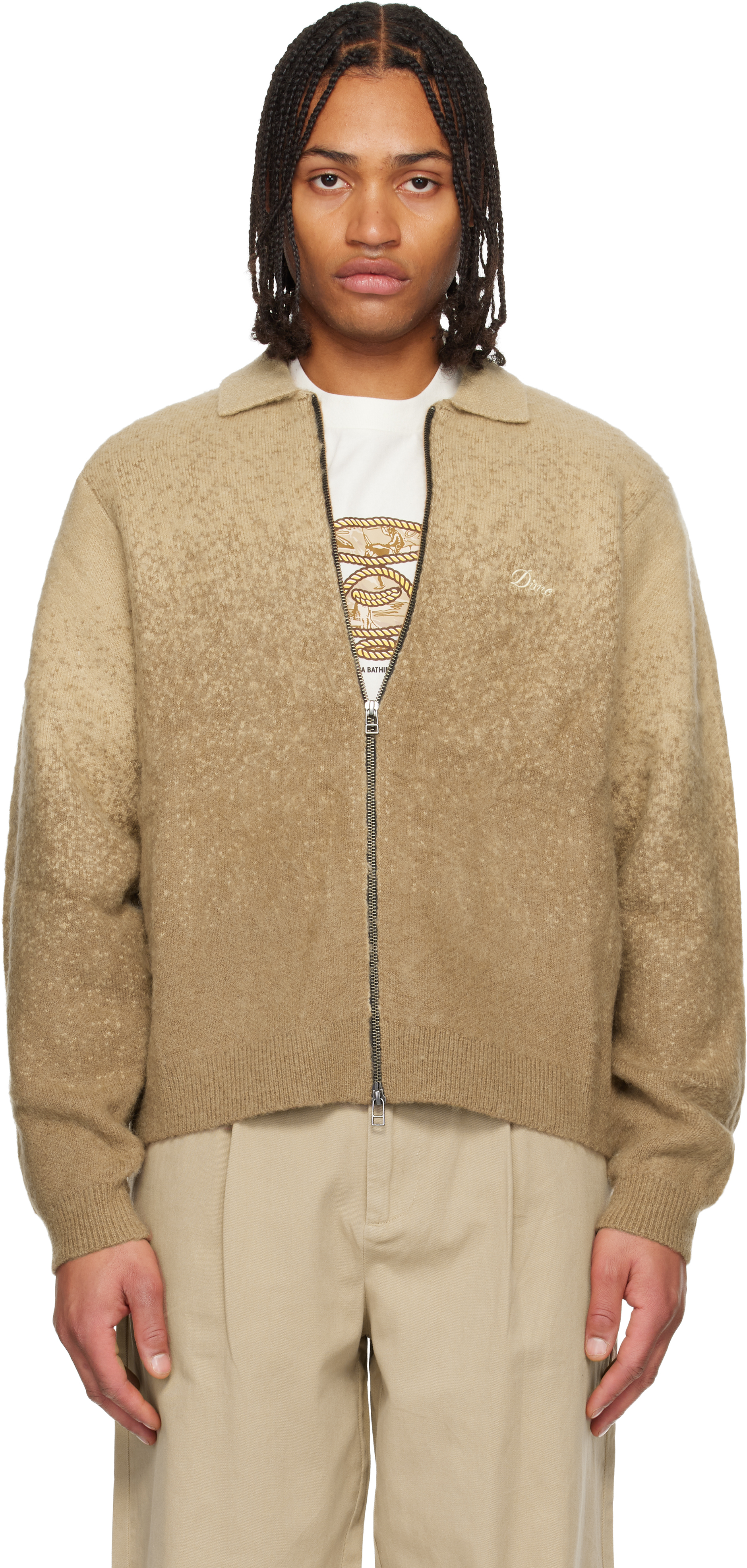トップス Dime Mohair Double Zip Knit Dime: Beige Mohair Double Zip Knit Sweater | SSENSE UK