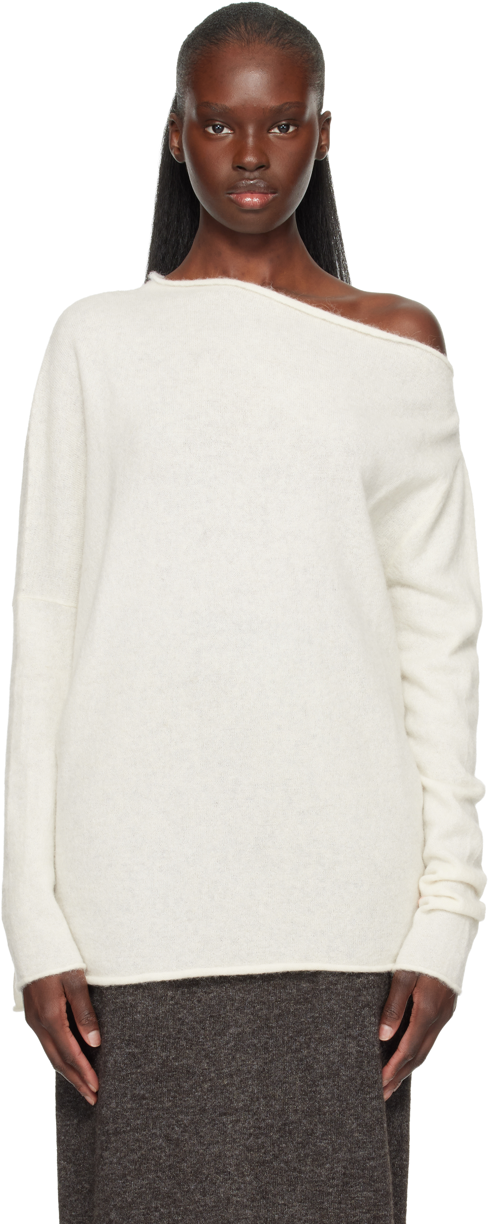 Off-White Askew Boatneck Sweater by Lauren Manoogian on Sale