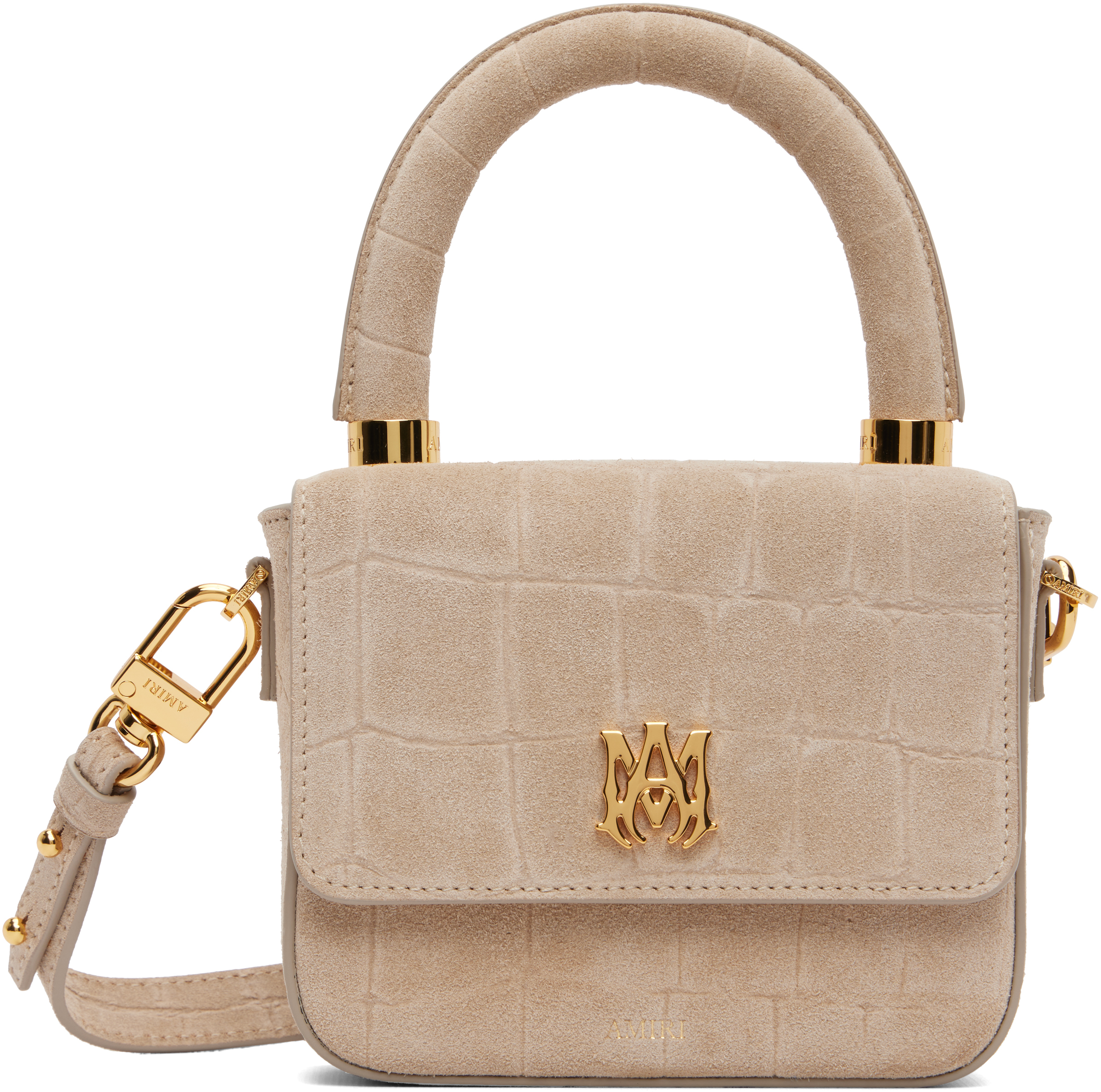 AMIRI: Taupe Croc Suede Micro MA Bag | SSENSE