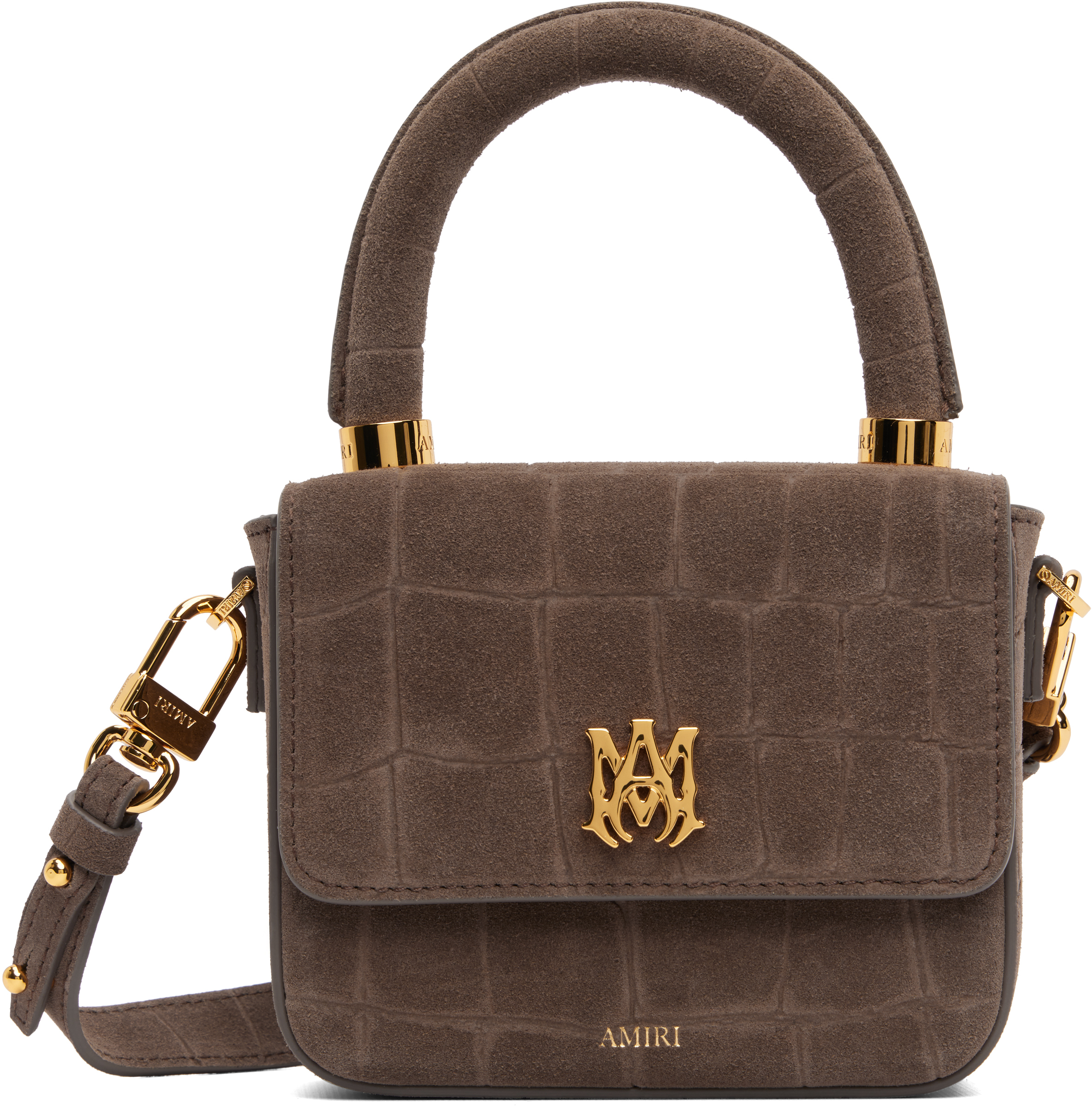 Brown Croc Suede Micro MA Bag by AMIRI on Sale