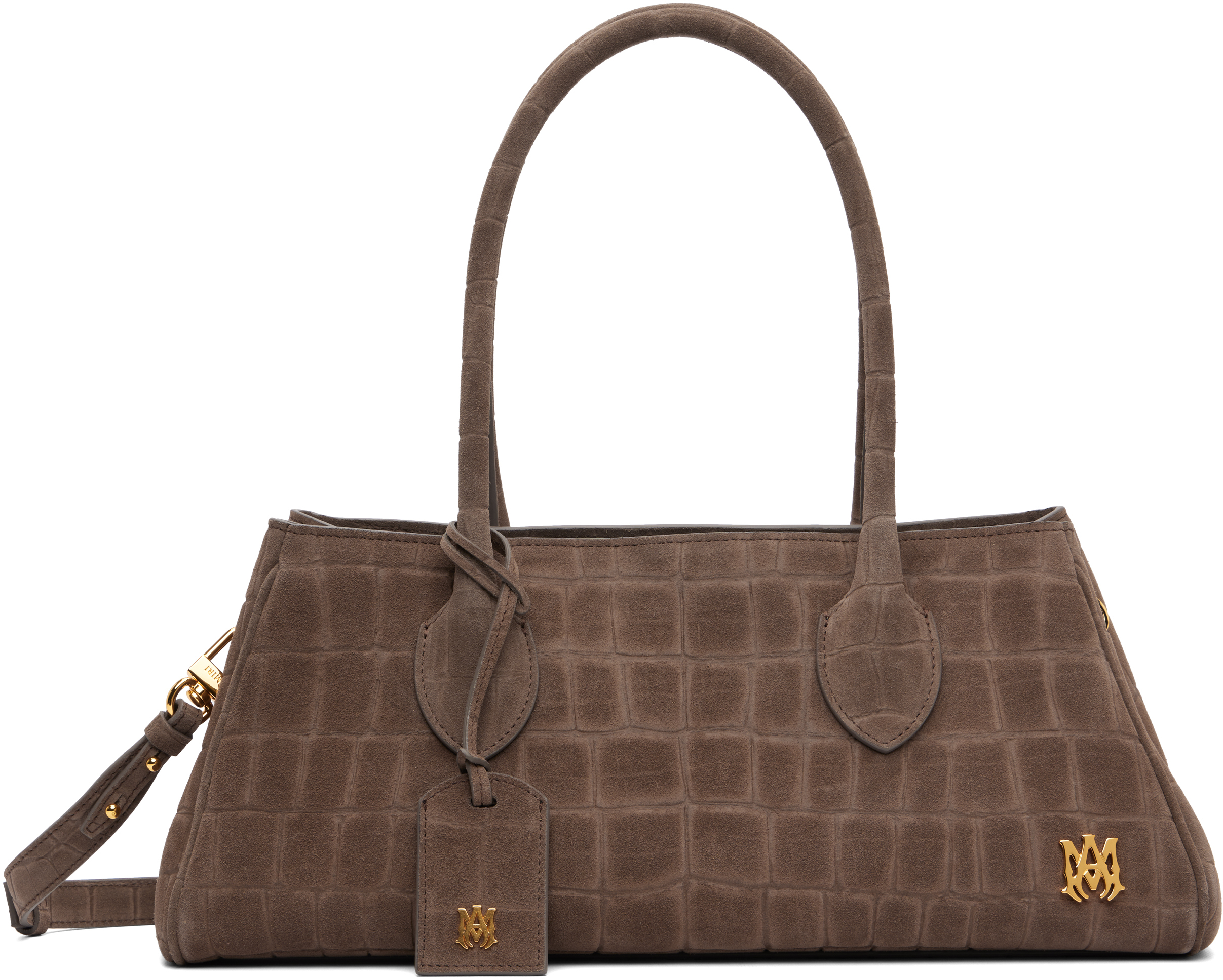 AMIRI: Brown Suede Croc Honey 40 Shoulder Bag | SSENSE