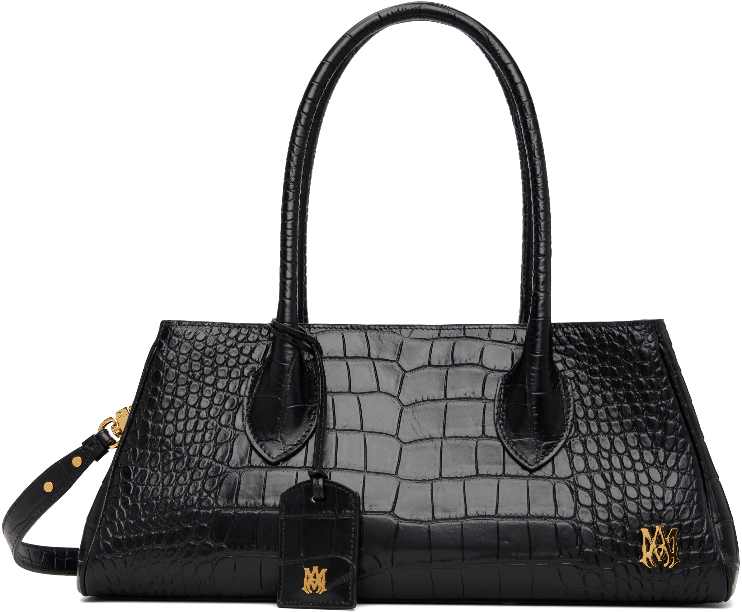 AMIRI: Black Embossed Croc Honey 40 Shoulder Bag | SSENSE