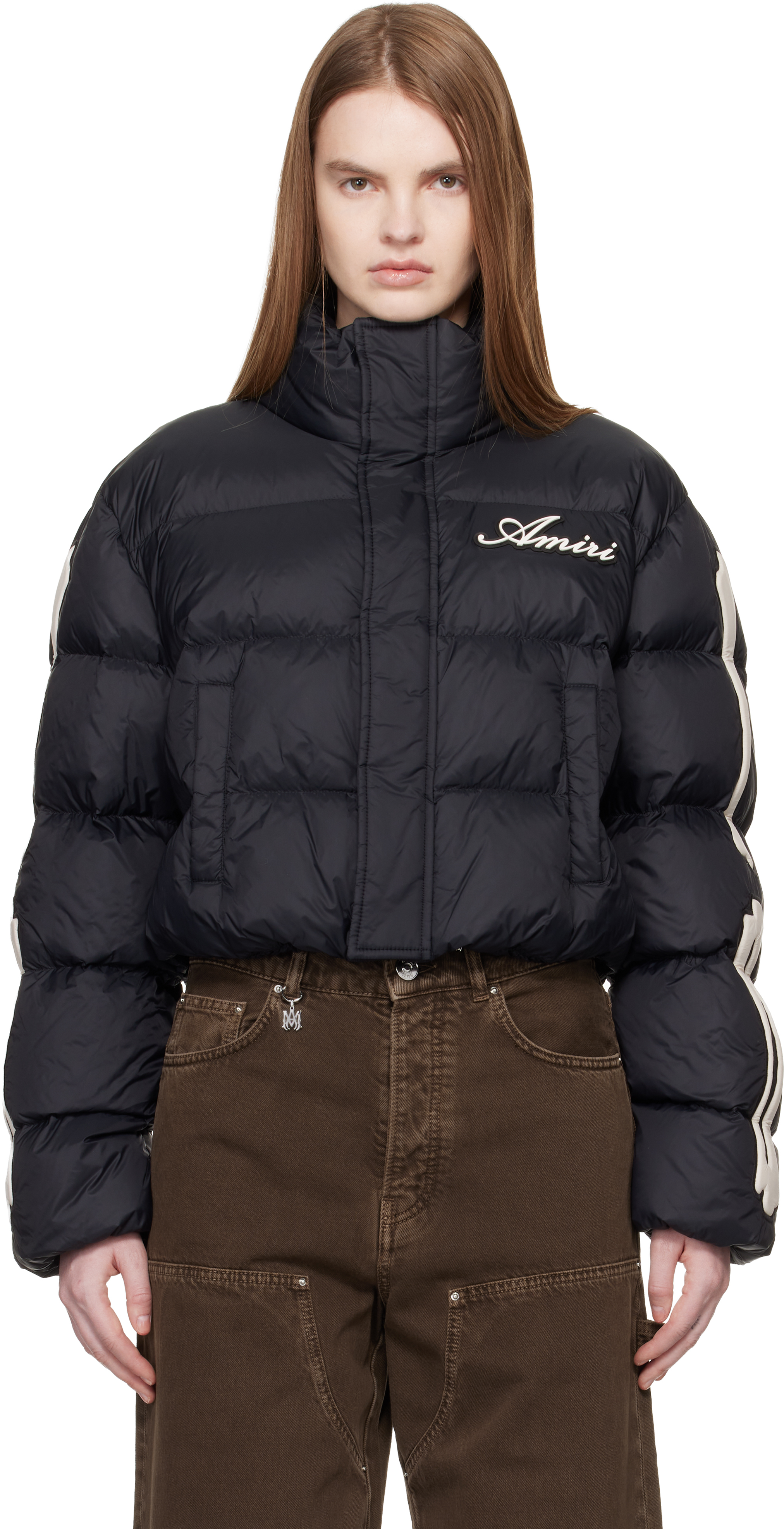 AMIRI: ブラック Bones クロップド ダウンジャケット | SSENSE 日本