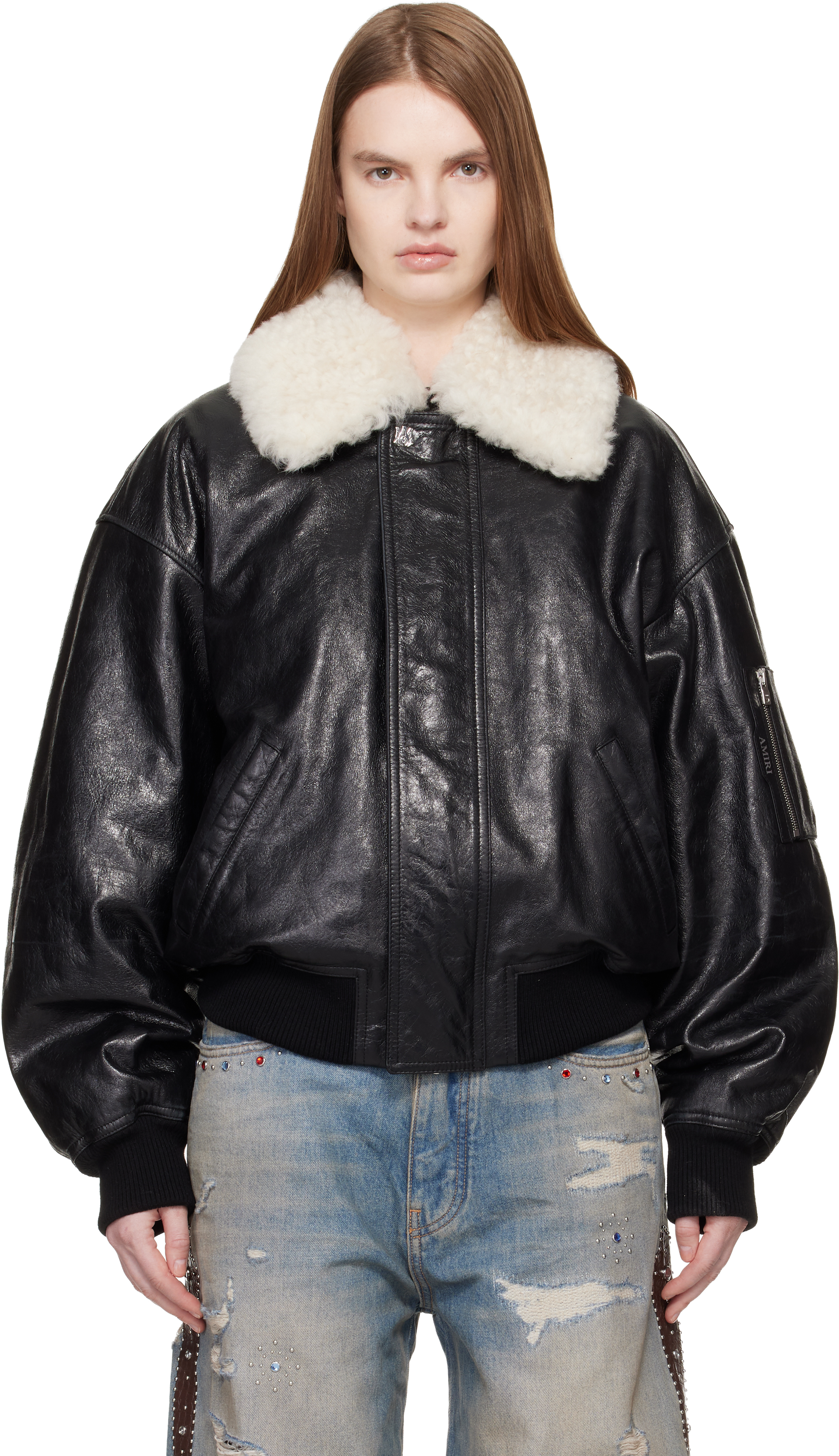 AMIRI: ブラック MA Quad レザー ボンバージャケット | SSENSE 日本