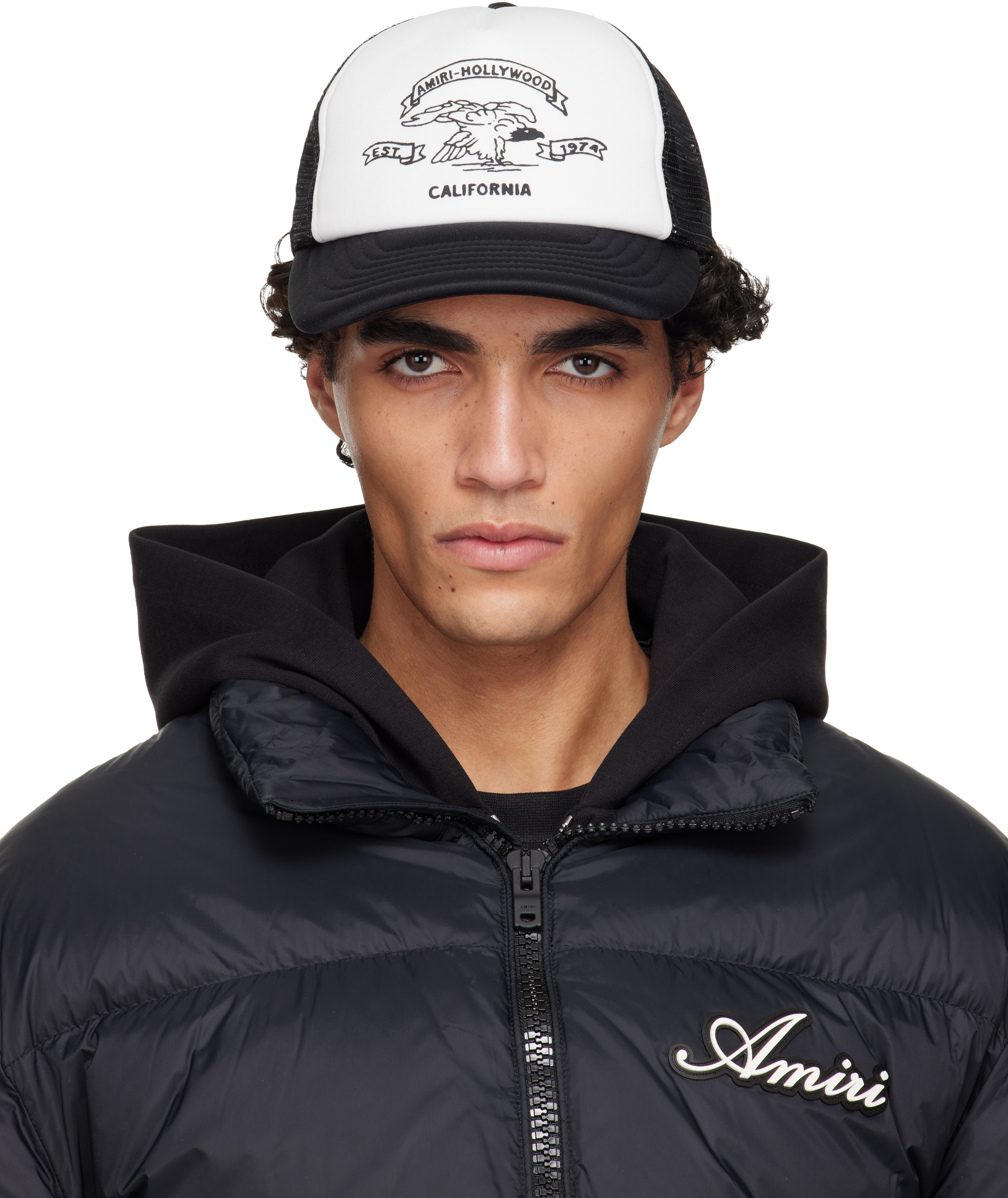 AMIRI: ブラック＆ホワイト 'AMIRI' Eagle トラッカーキャップ