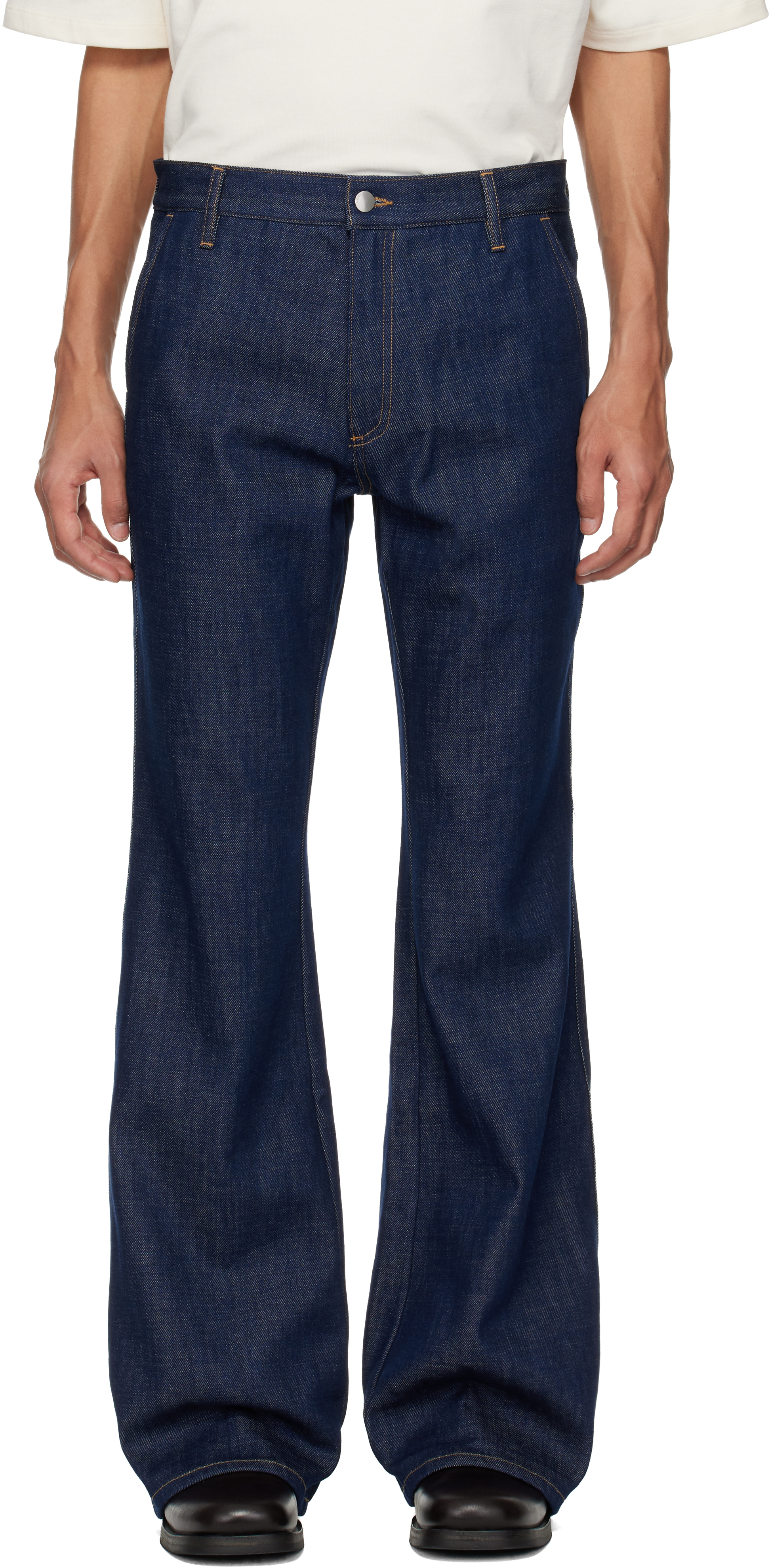 AMIRI Blue Raw Boot Cut Jeans