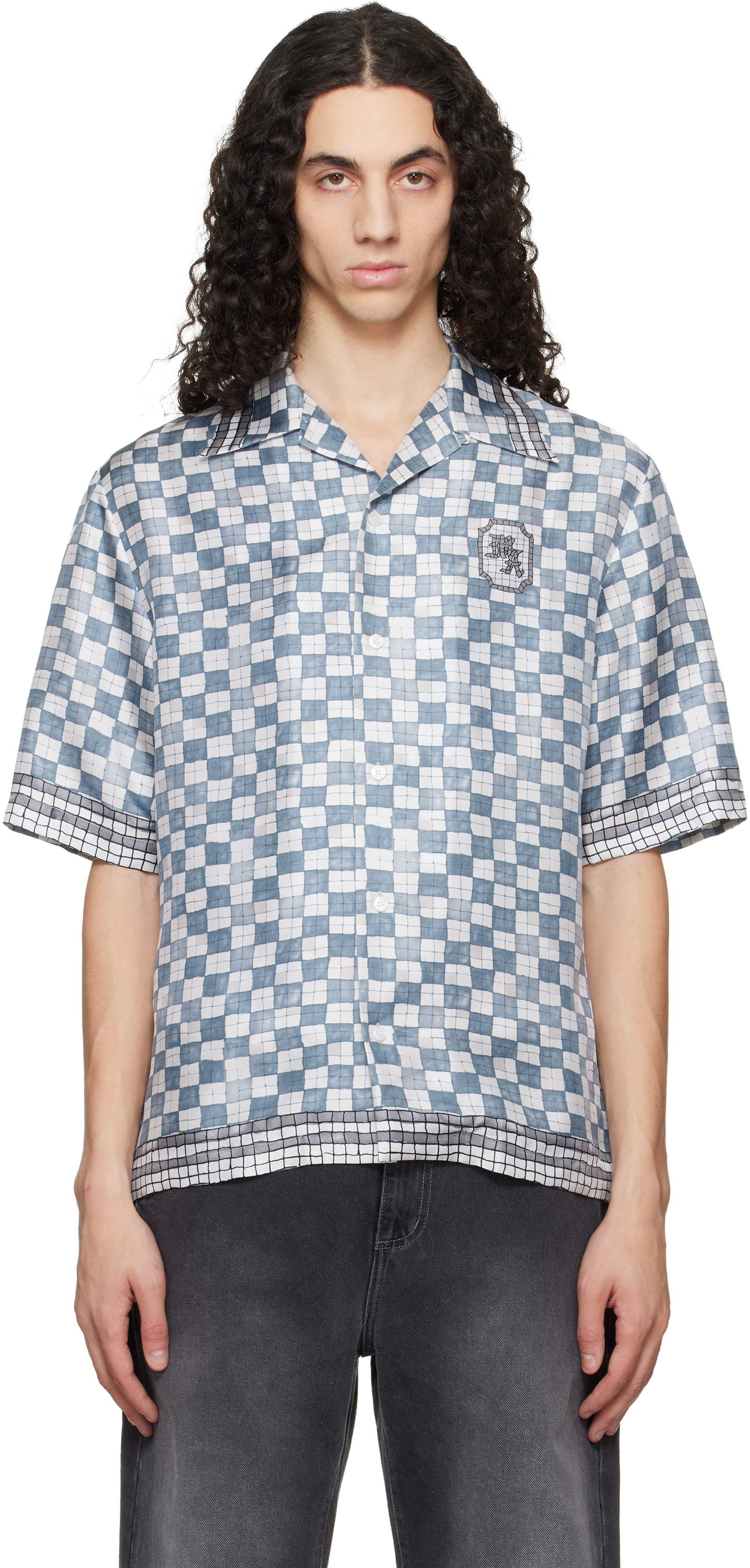 Blue & Gray MA Checkered Bowling Shirt