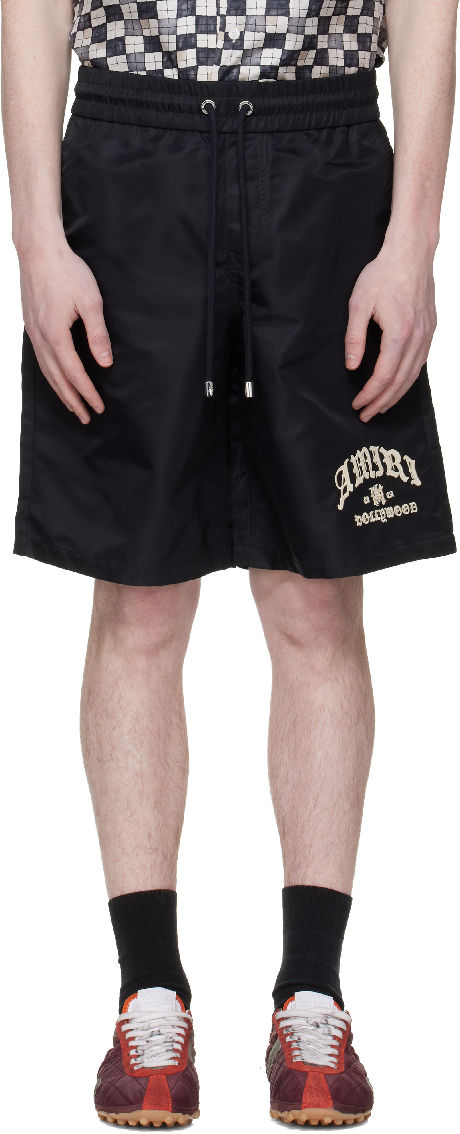 兄貴　AMIRI ブラック ショートパンツ レザーパッチ L AMIRI(アミリ) ハーフ・ショートパンツ(メンズ) - ブランド通販のBUYMA
