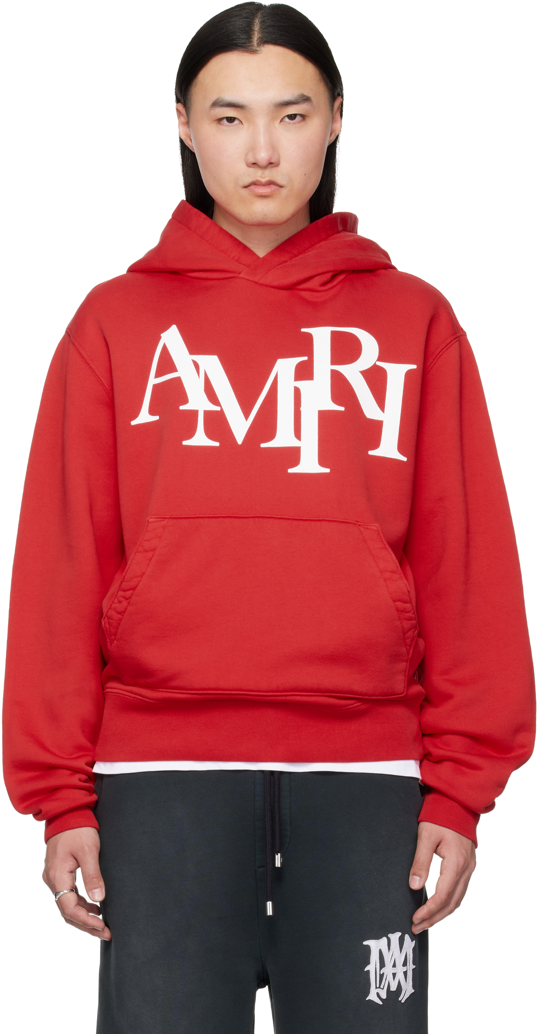 【NeeTFaG.】AMIRI×SaintMichael Red 'AMIRI Staggered' Hoodie by AMIRI on Sale